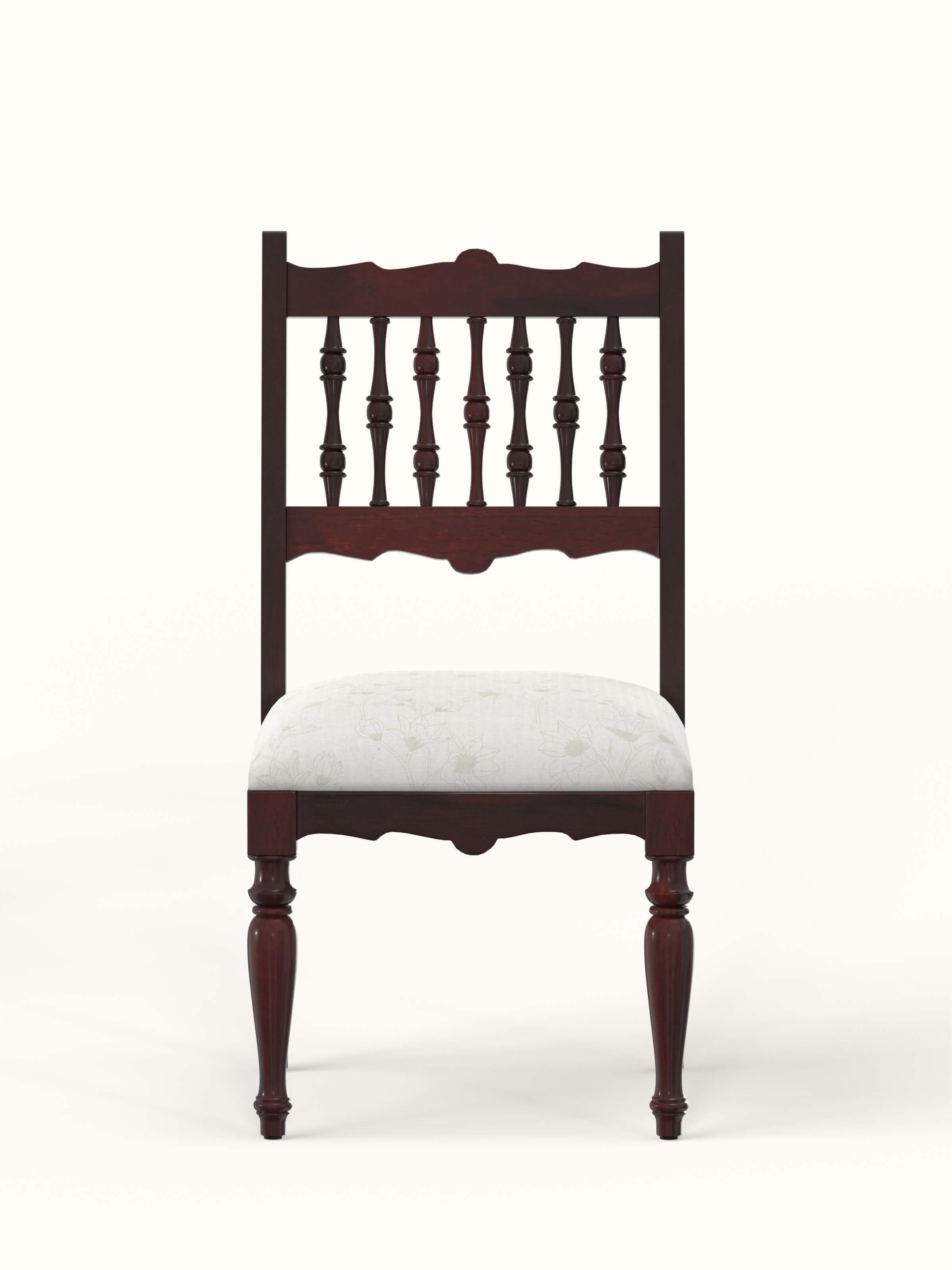 Front view of Walnut finish upholstered Sheesham wood dining chair (2 pcs) showcasing plush upholstery and sturdy frame