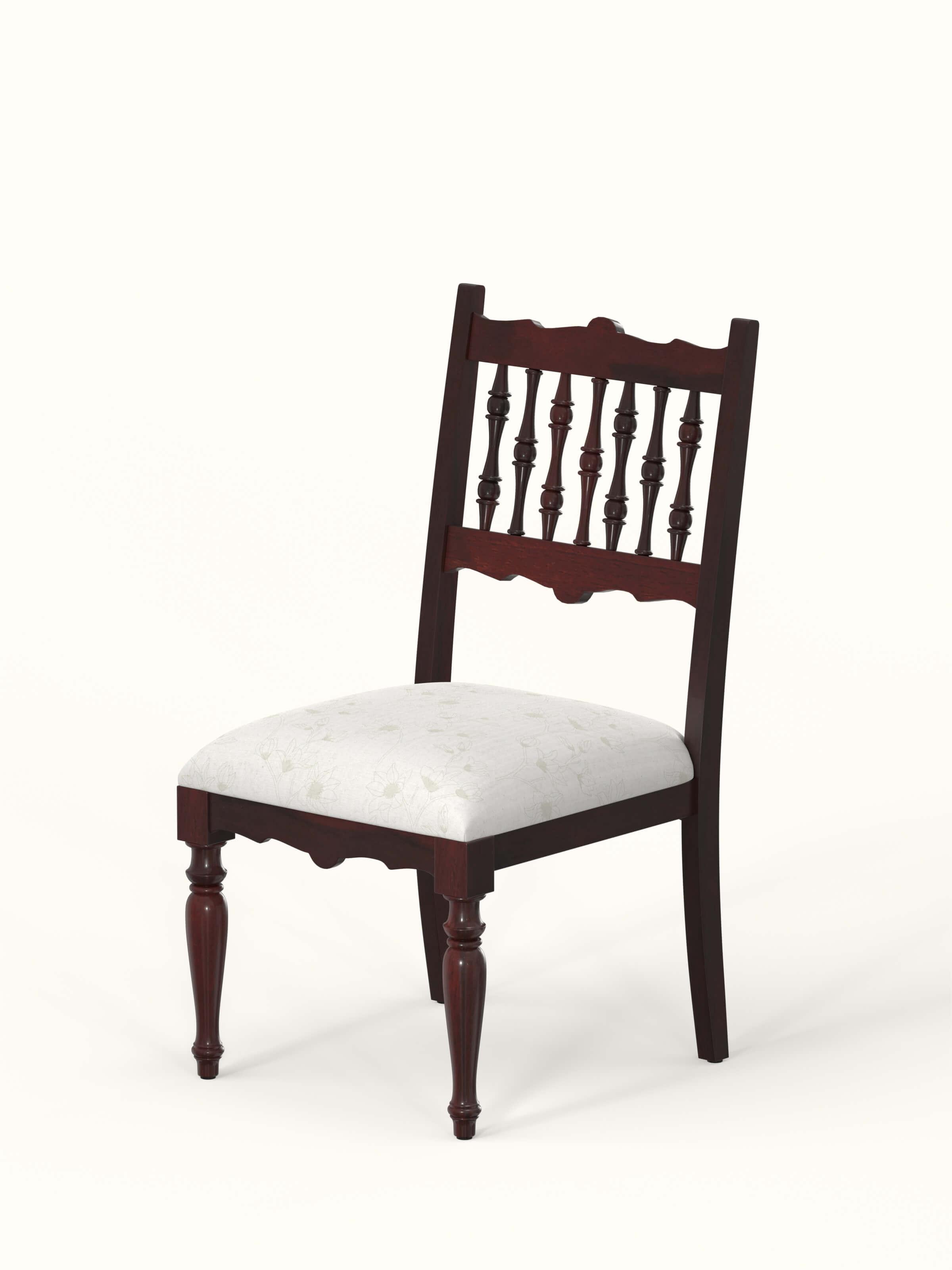 Side view of Walnut finish upholstered Sheesham wood dining chair (2 pcs) highlighting the elegant design and comfort