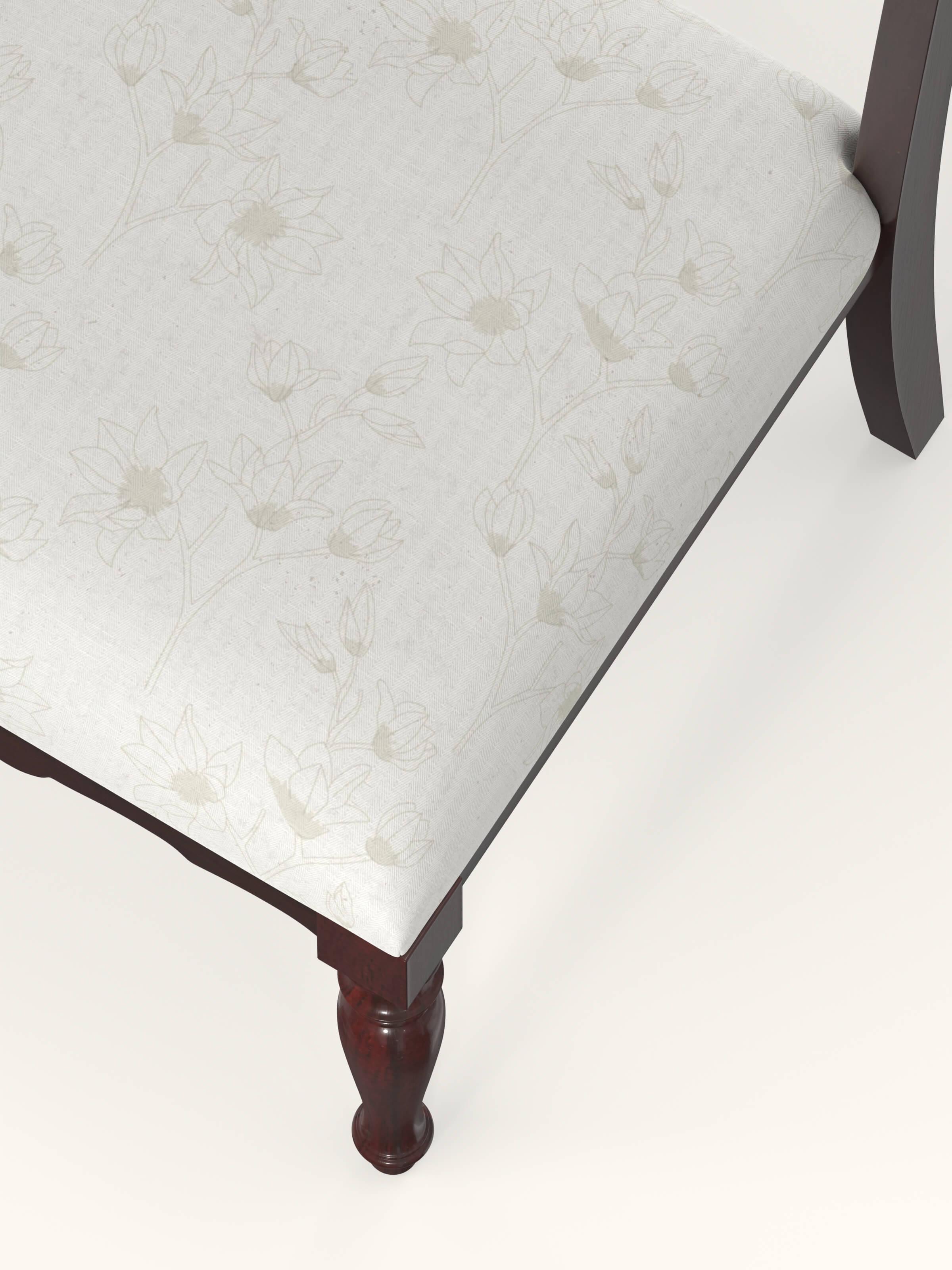 Detailed view of Walnut finish upholstered Sheesham wood dining chair (2 pcs) focusing on the texture and quality of fabric