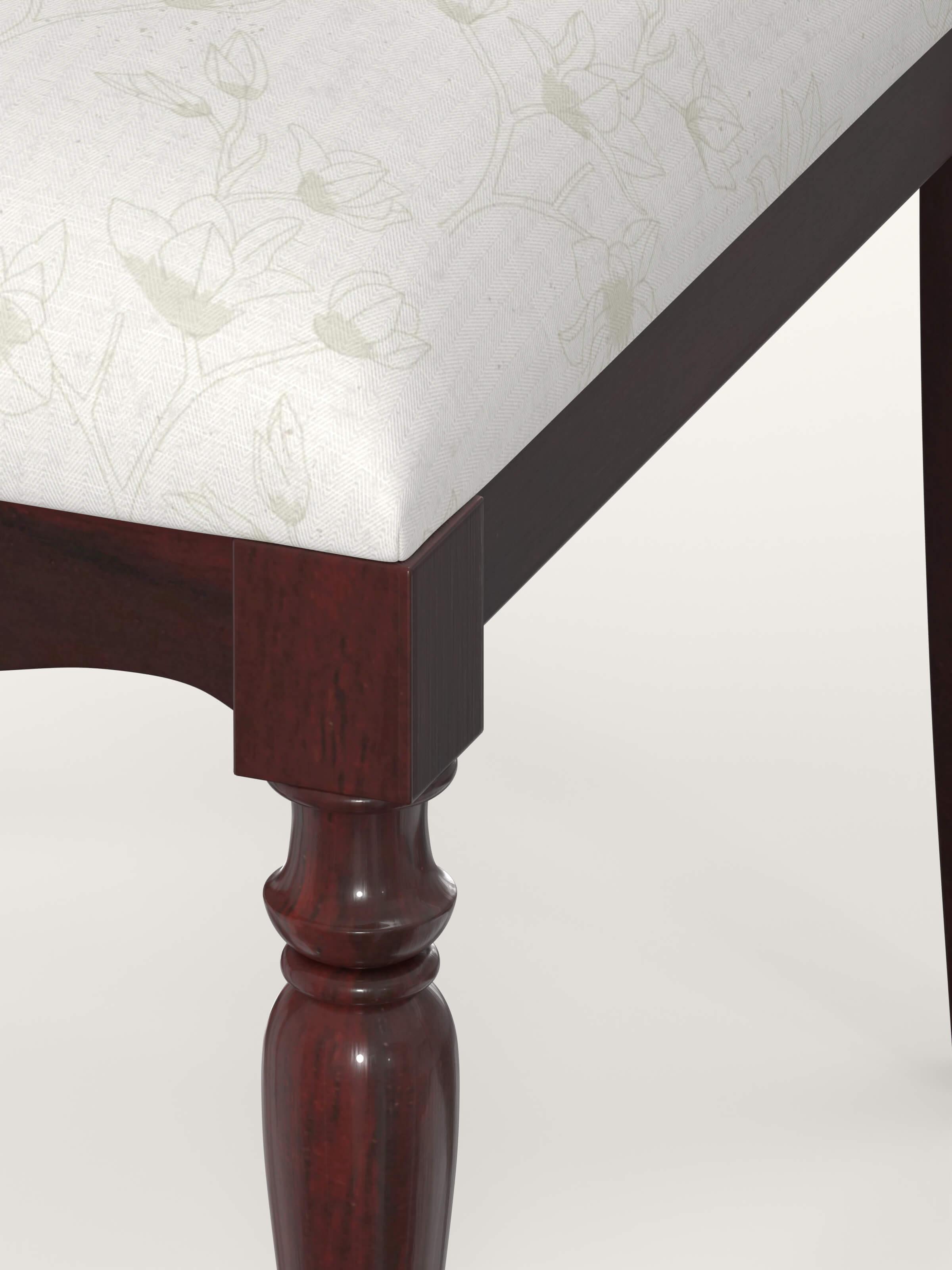 Back view of Walnut finish upholstered Sheesham wood dining chair (2 pcs) showing the solid construction and stylish design