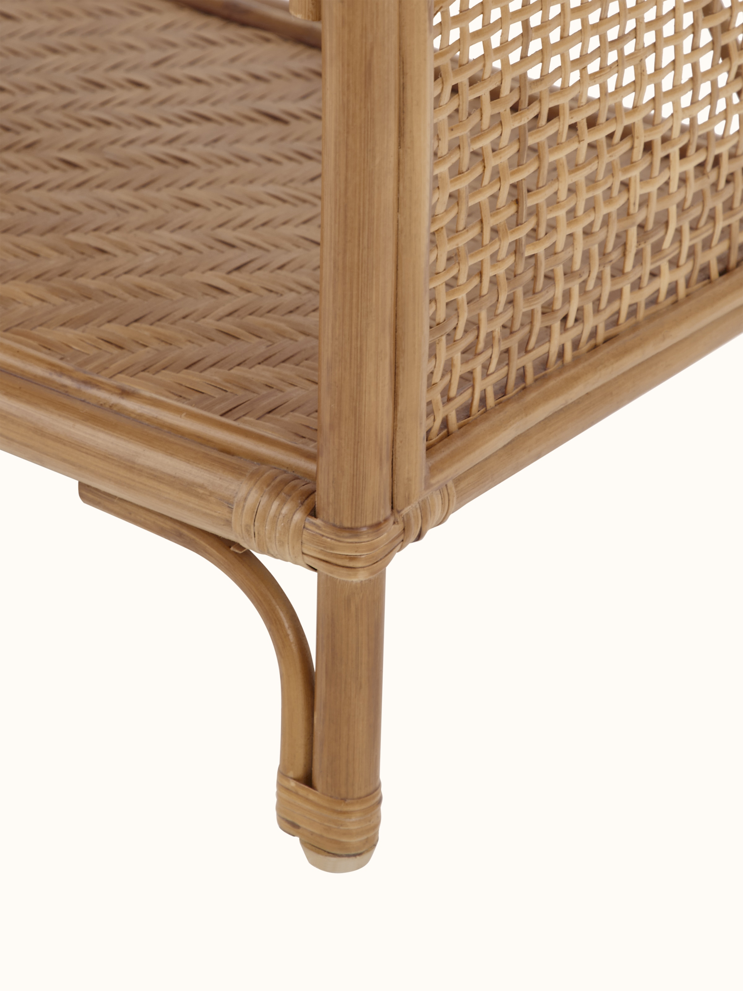 Top view of the cane bookshelf, emphasizing the shelf arrangement and cane design