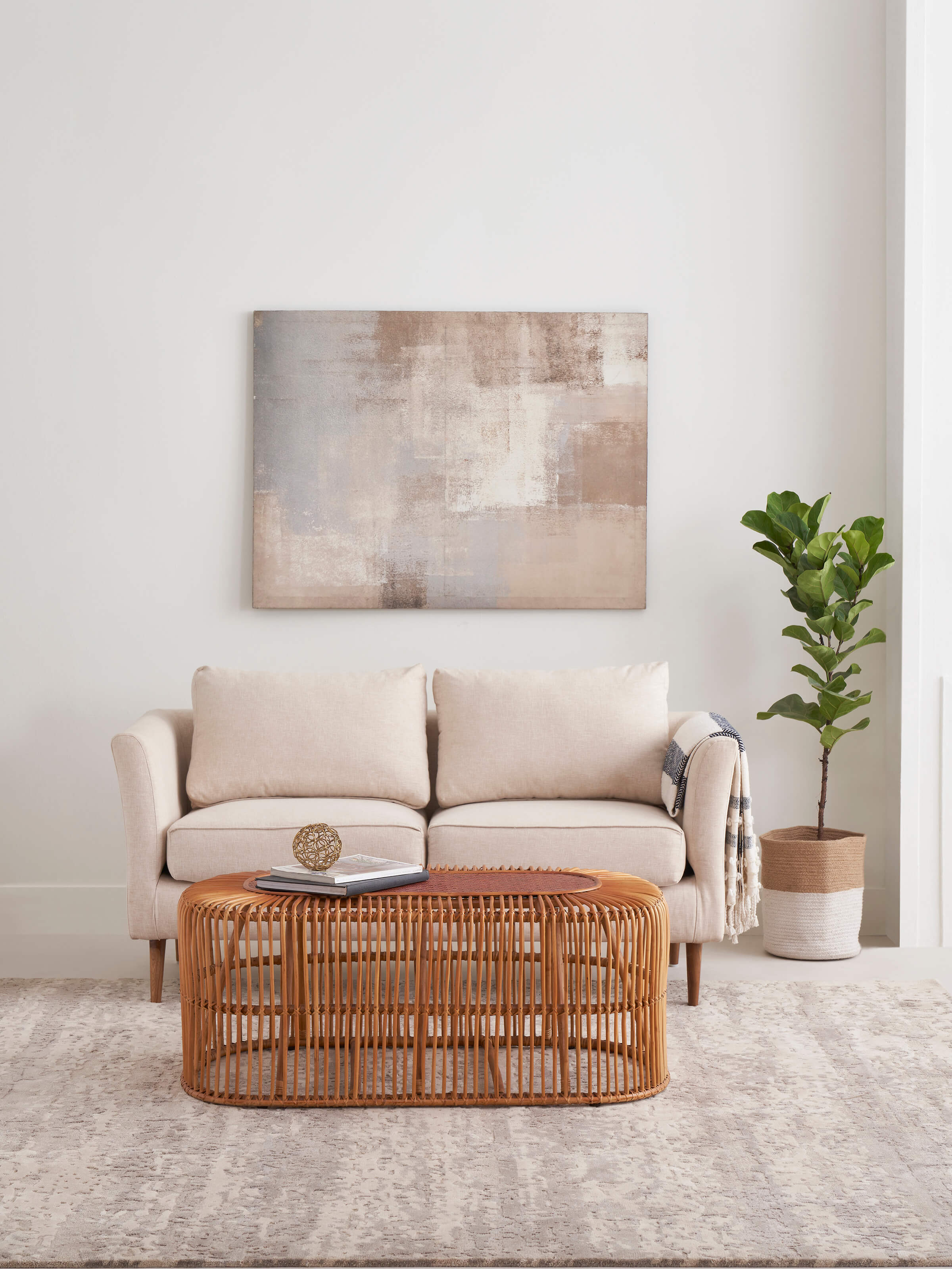 Side view of Cane & Bamboo Coffee Table, showcasing its elegant design and sturdy structure