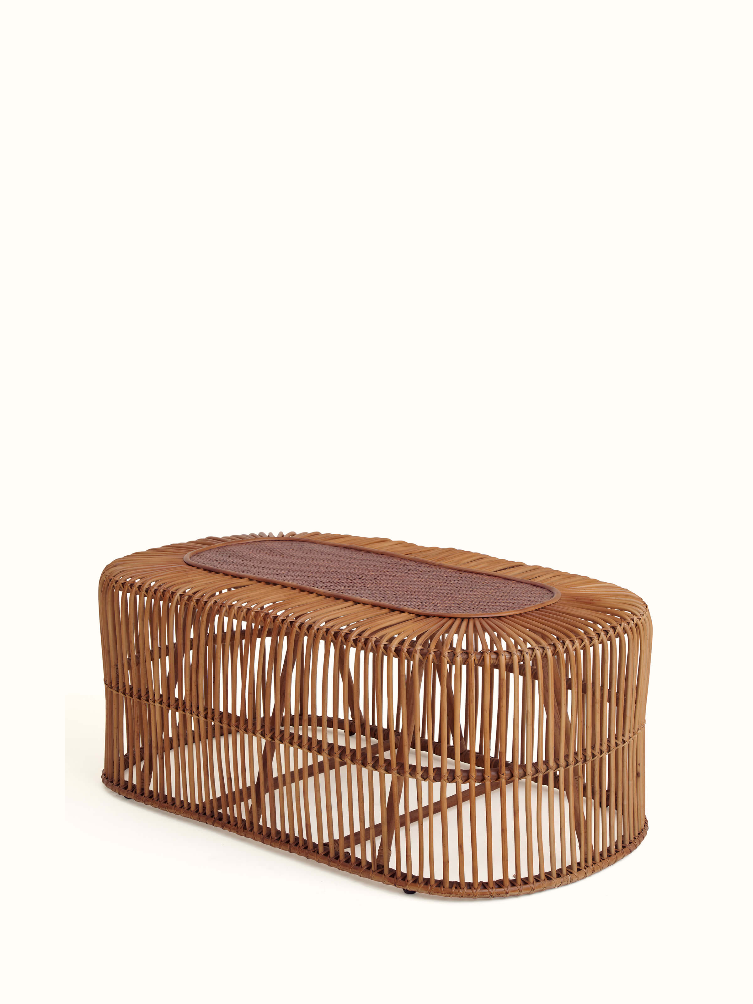 Close-up of Cane & Bamboo Coffee Table, focusing on the detailed cane weaving and bamboo accents