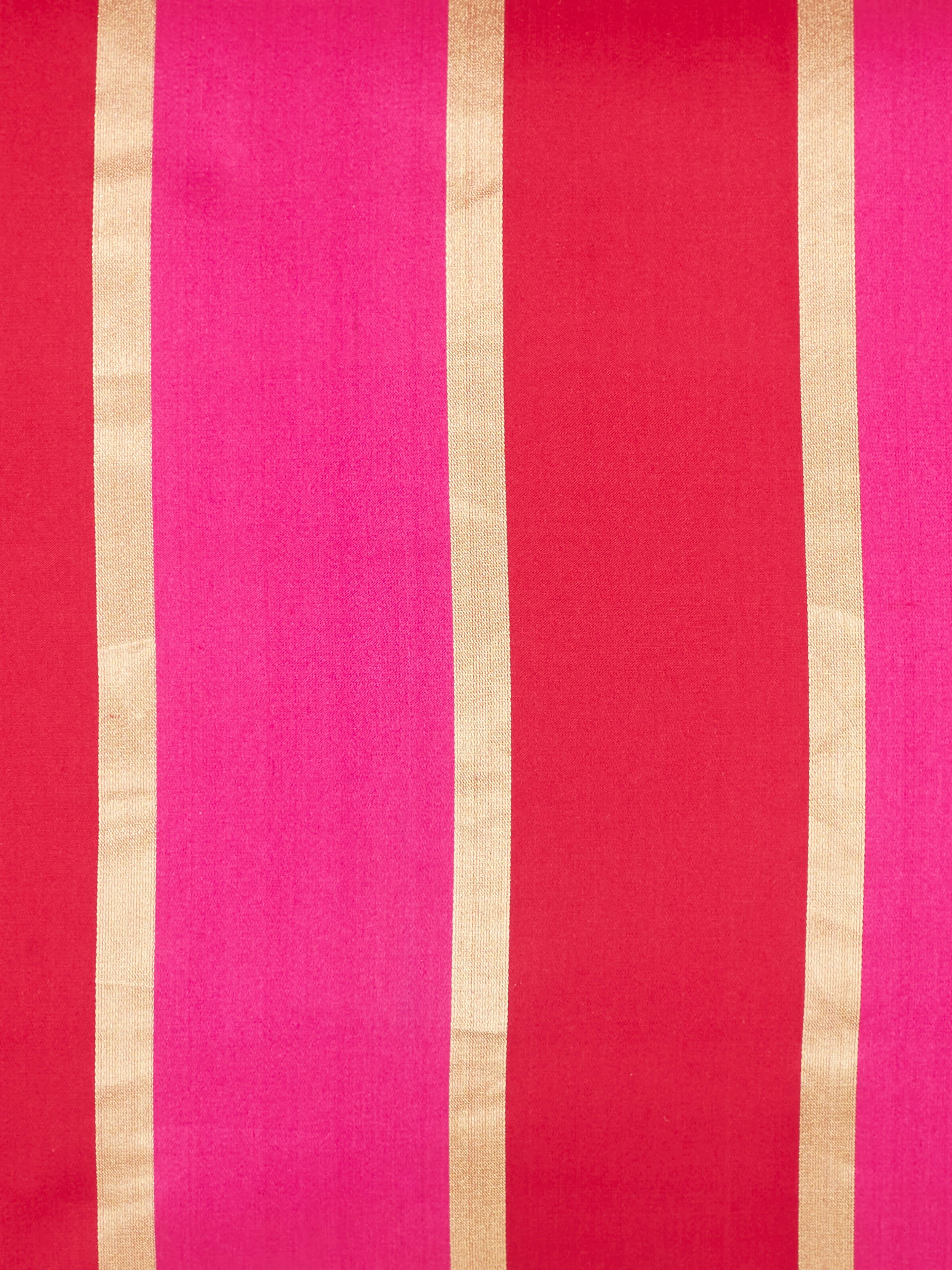 Side view of the Aarcha Raspberry Stripe Silk Brocade Banarasi Handloom Lumbar Cushion Cover, displaying the shape and design.
