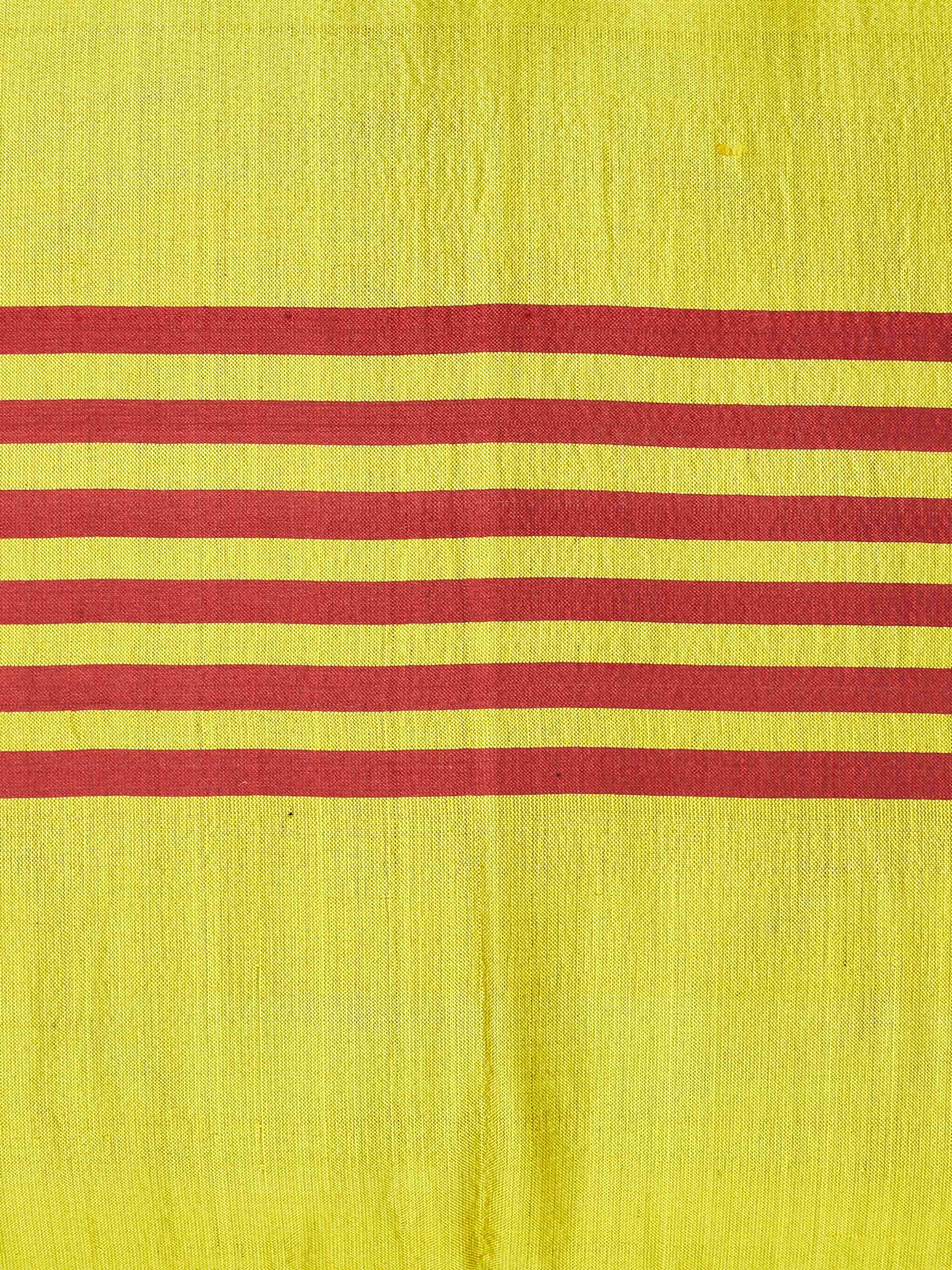 Full view of Bhoomi Yellow Stripe Silk Odisha Ikat Handloom Cushion Cover, laid out to show the overall design and color pattern.