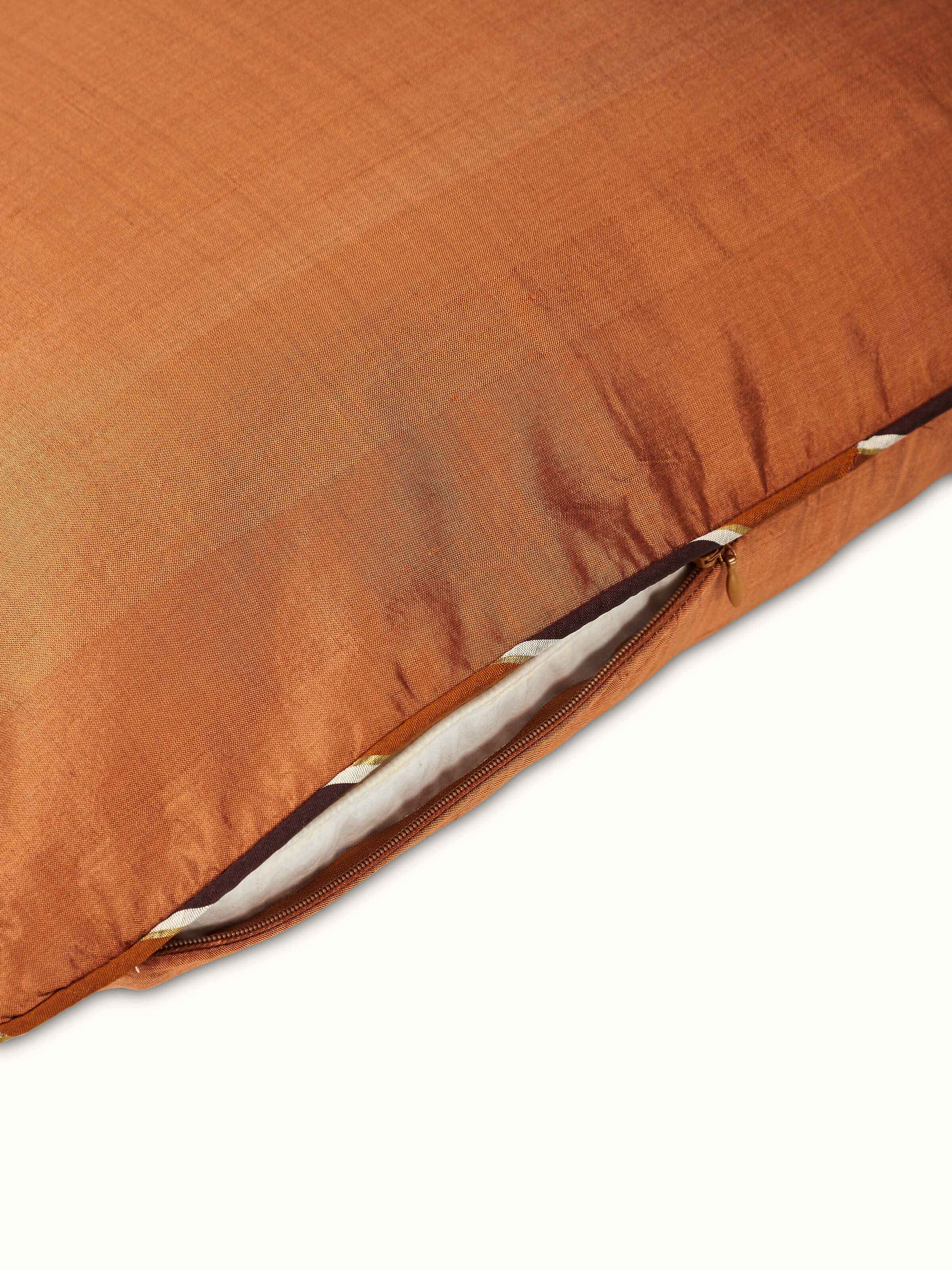 Detail shot 1: Close-up of Ikat handloom weave in solid rust silk showing fine craftsmanship.