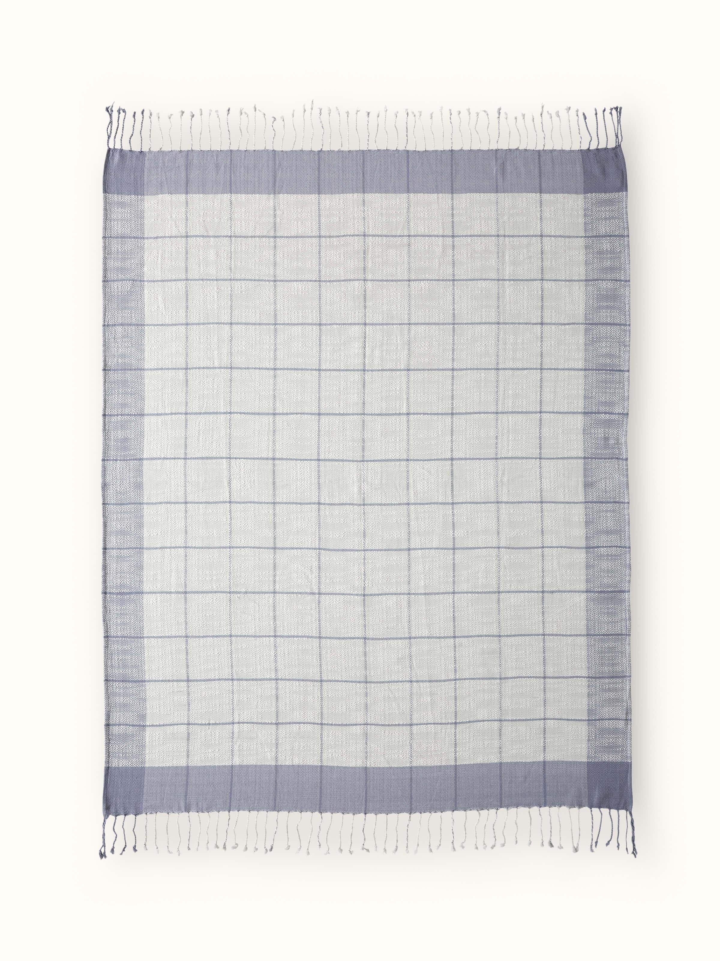 Front view of Adhima grey twill cotton handloom throw showcasing its soft texture and elegant pattern