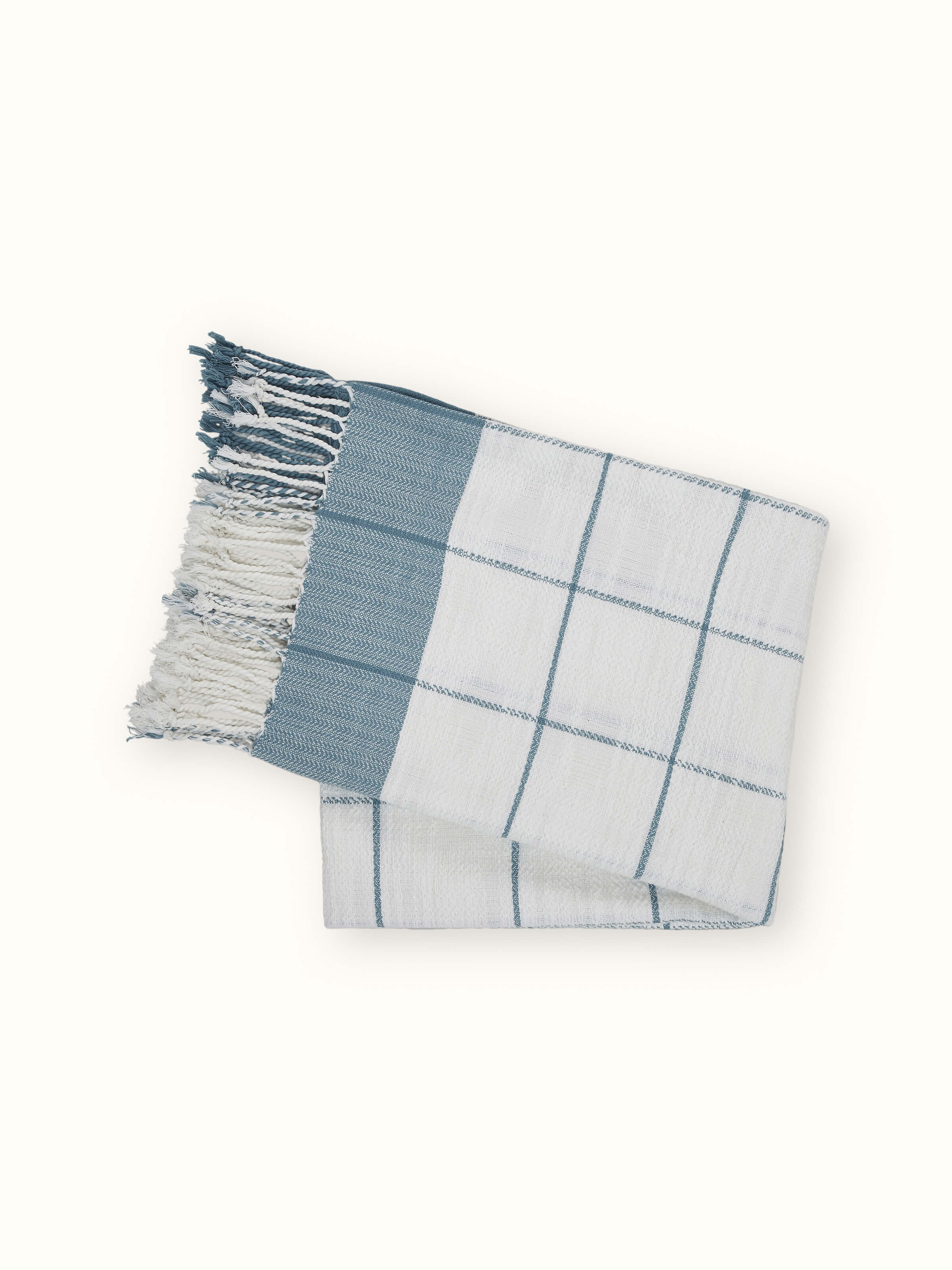 Back view of Cotton Throw, emphasizing consistent weave and handcrafted finish.