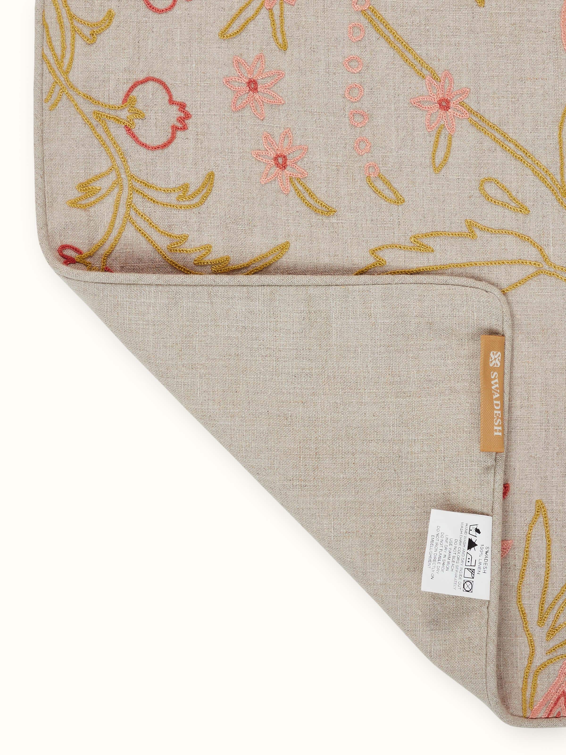 Back view of table runner with clean backside finish and stitching.