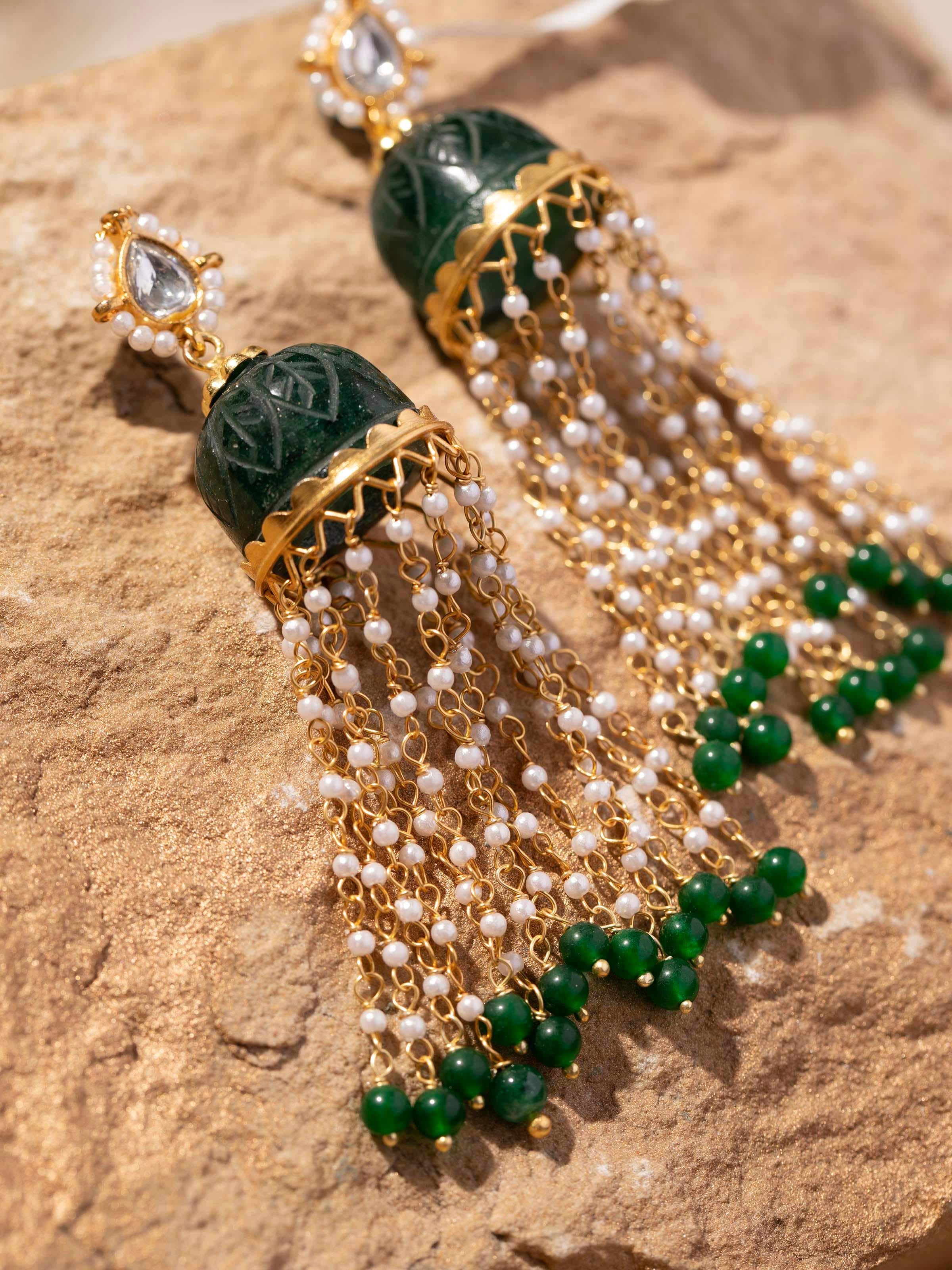 Overhead view of Silver Smithing Jhumkas highlighting the traditional design and elegant details.