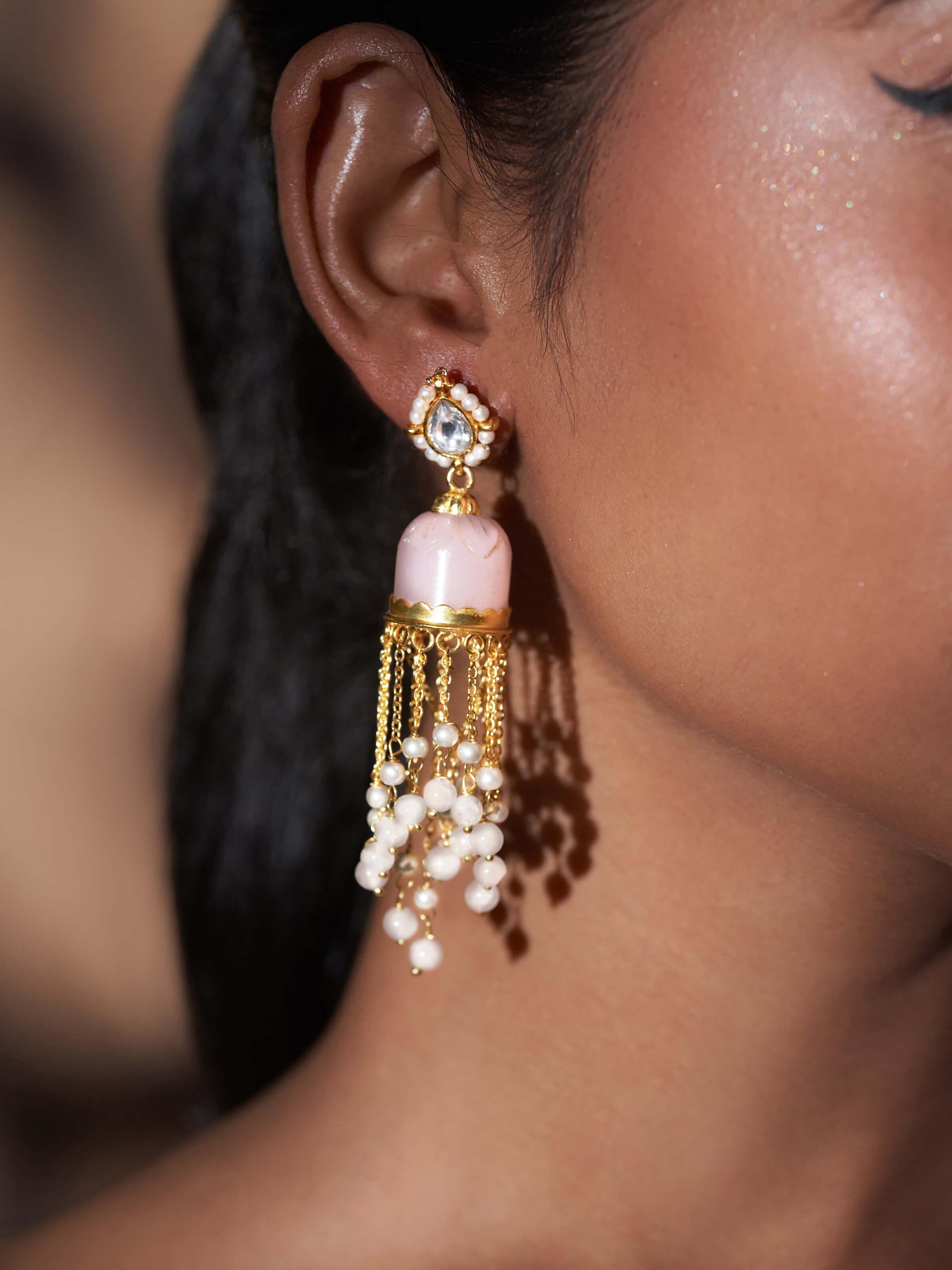 Side view of Silver Smithing Jhumkas displaying the elegant design and craftsmanship.