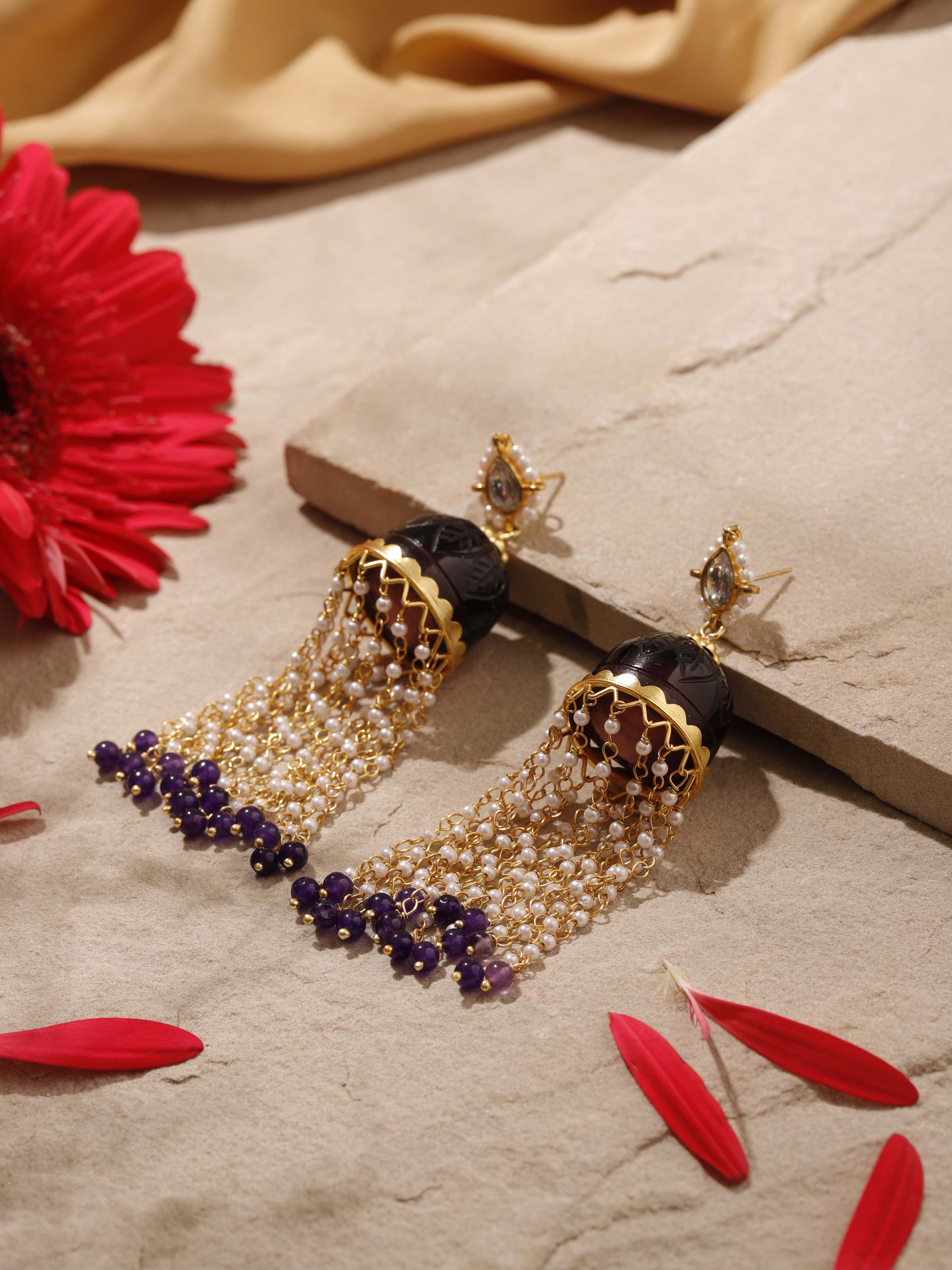 Angled view of Silver Smithing Jhumkas showcasing the elegant design and craftsmanship.