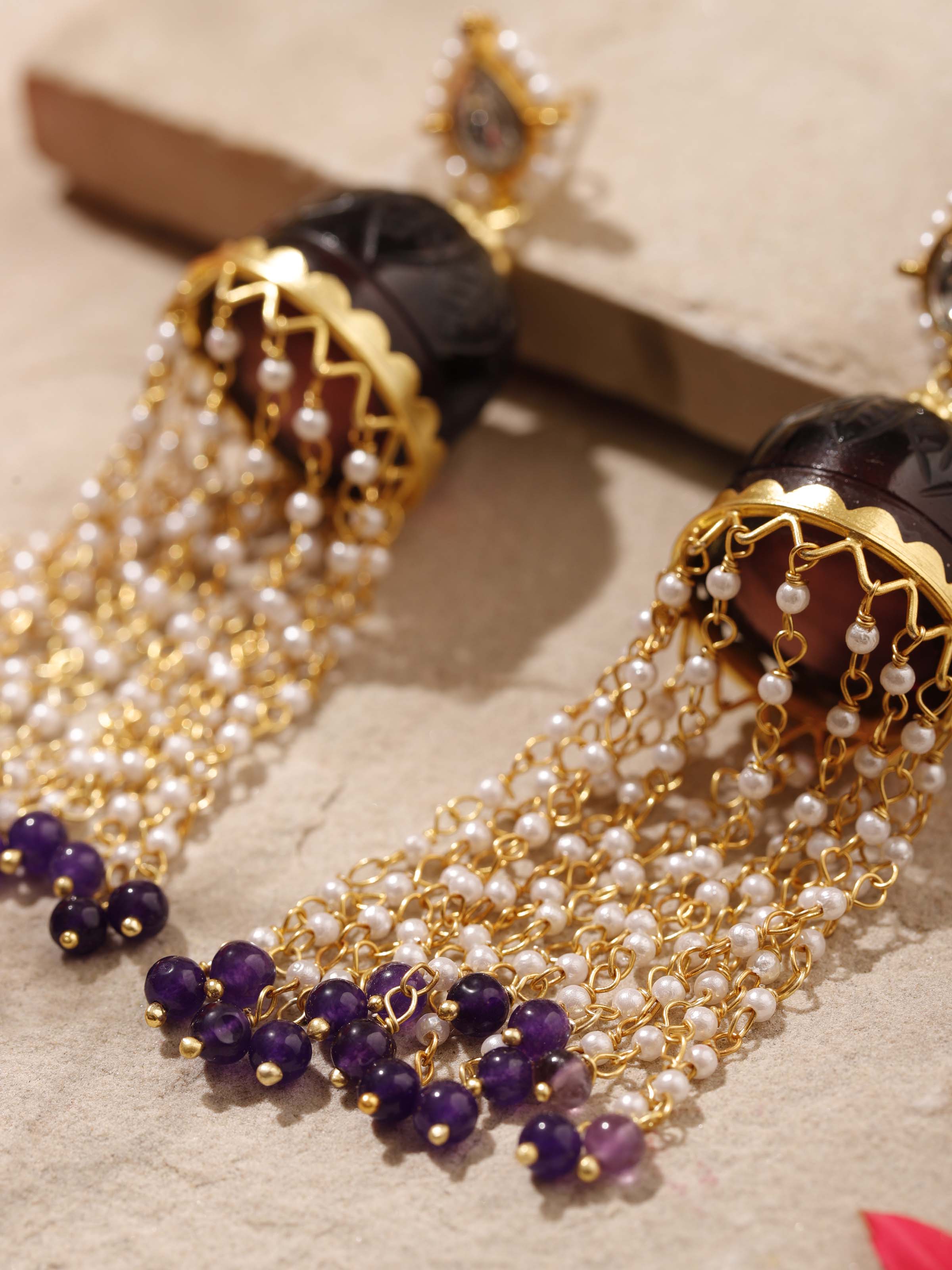 Detailed view of Silver Smithing Jhumkas highlighting the traditional patterns and embellishments.