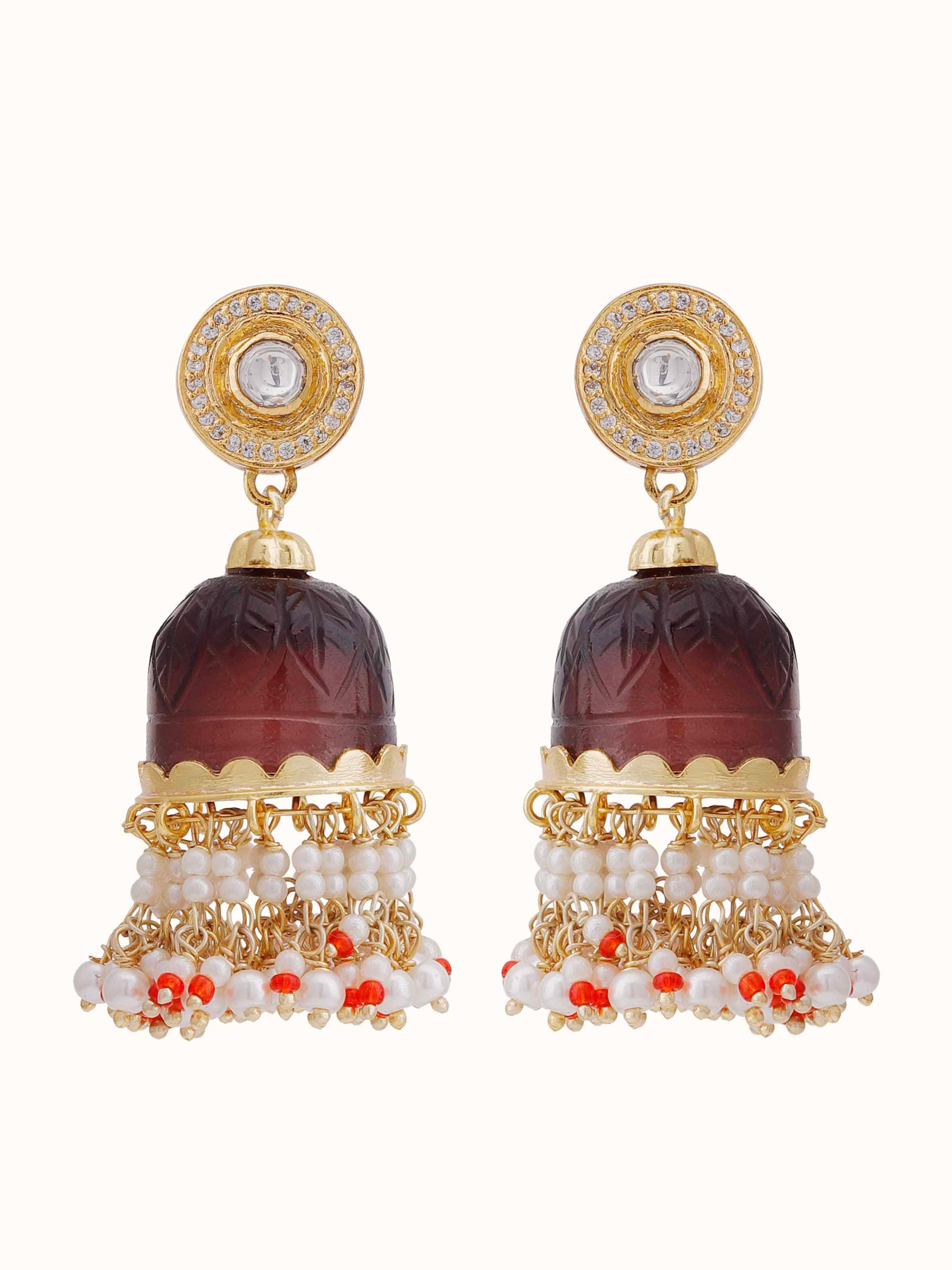 Front view of Silver Smithing Jhumkas featuring intricate silverwork and elegant design.