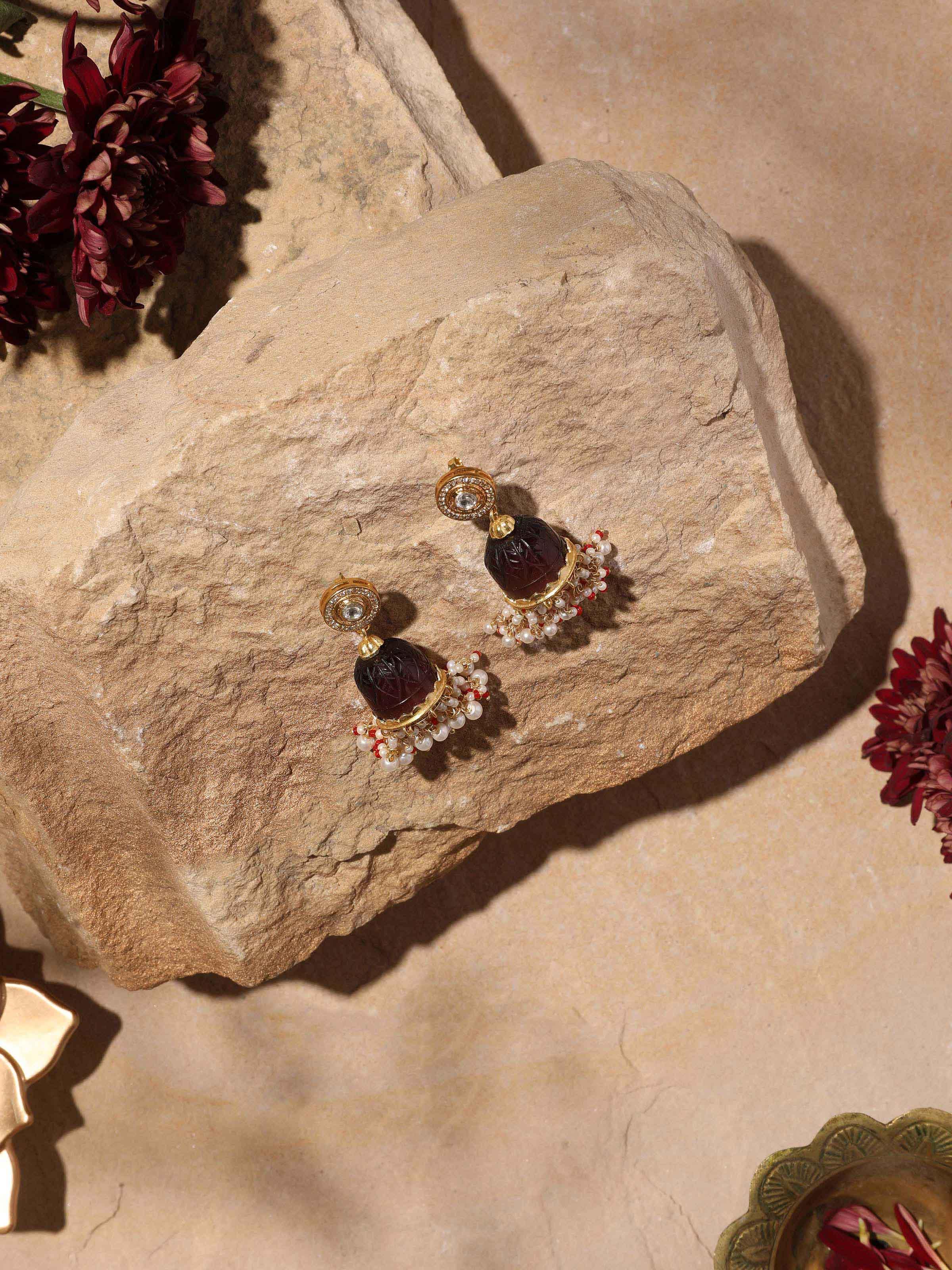 Detailed view of Silver Smithing Jhumkas focusing on the intricate silver details.