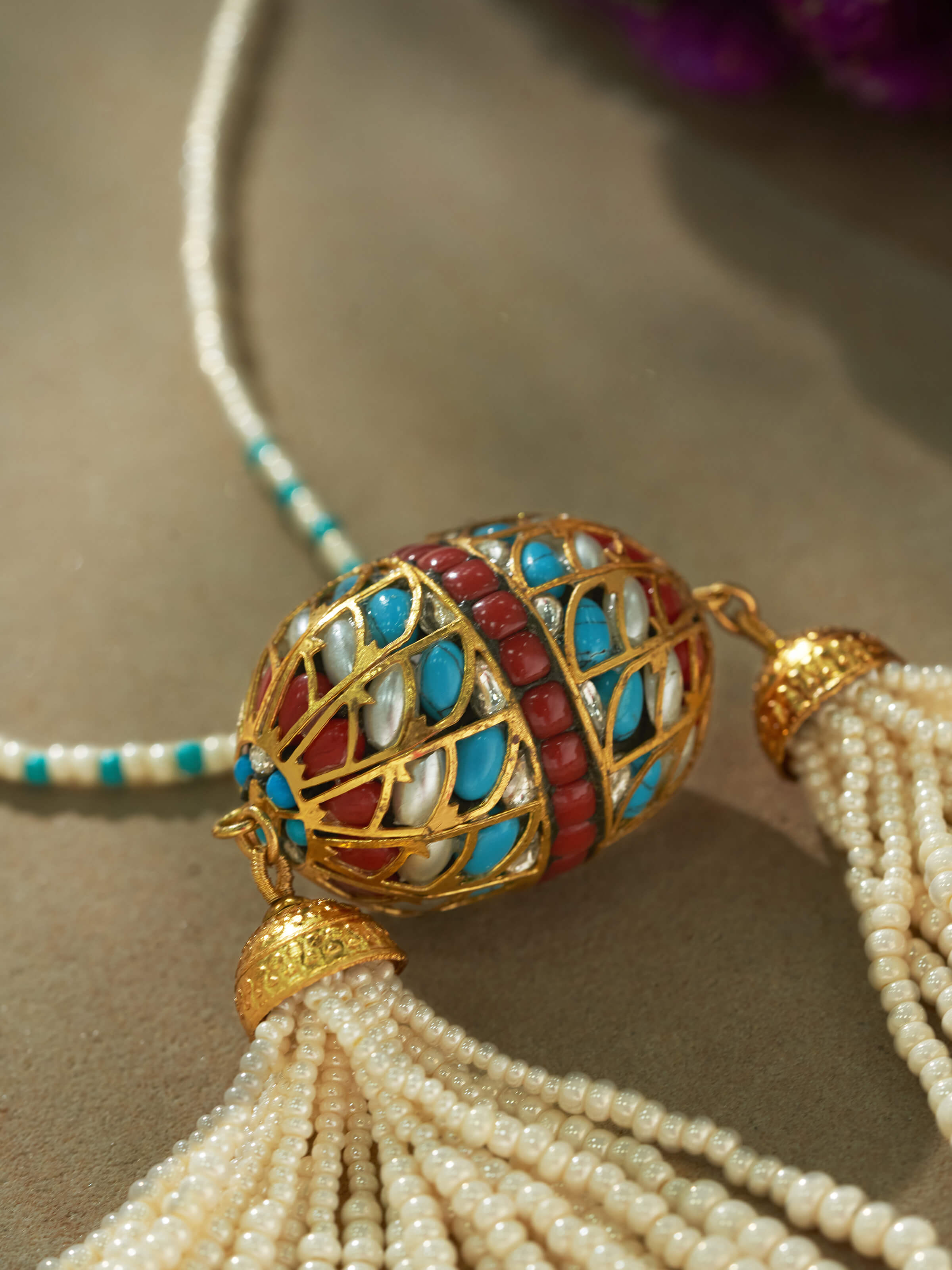 Detailed view of Bandhel Metal Long Necklace emphasizing traditional craftsmanship and design