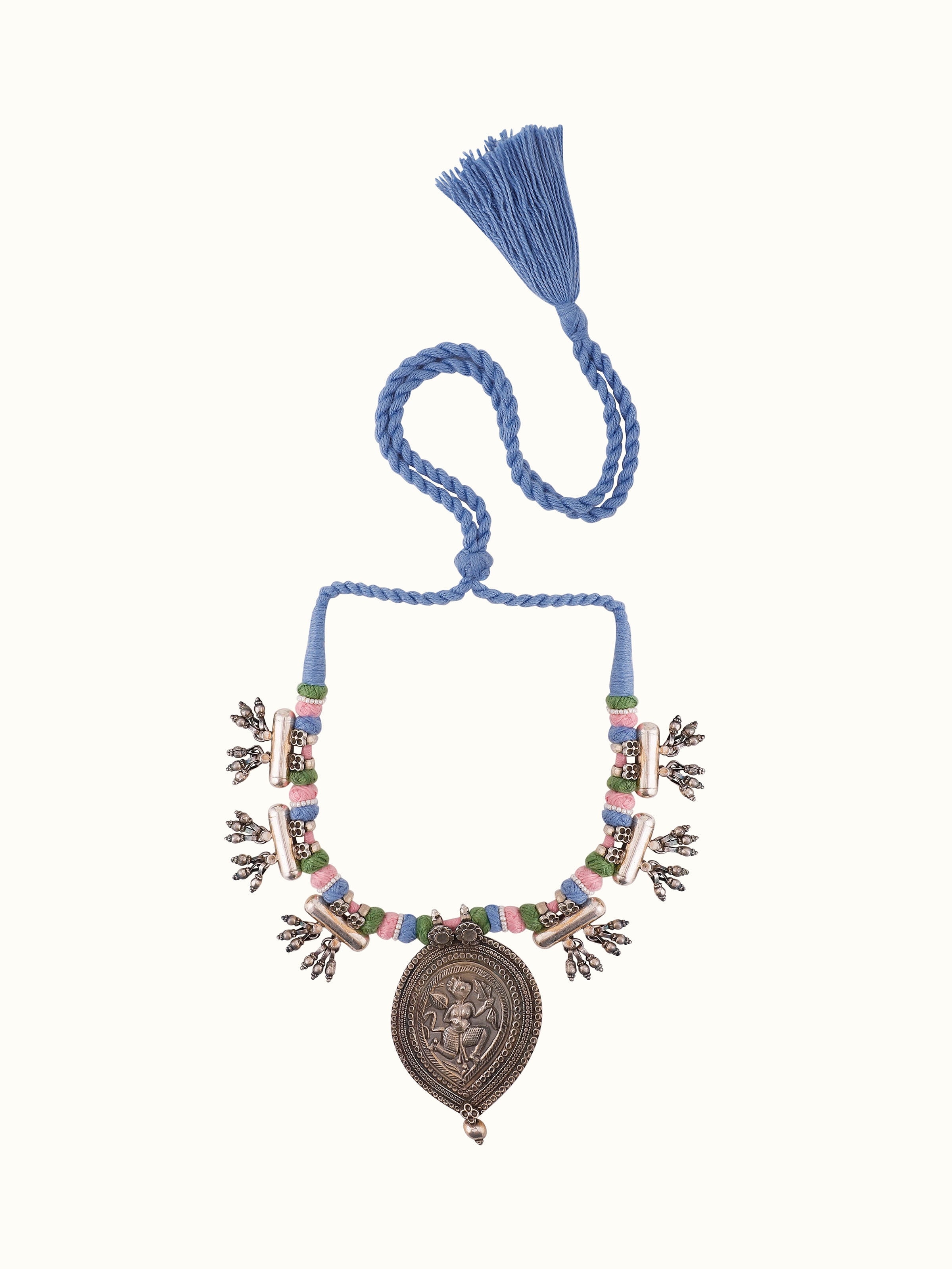 Front view of Silver Smithing Collar Necklace highlighting the polished silver and sleek design
