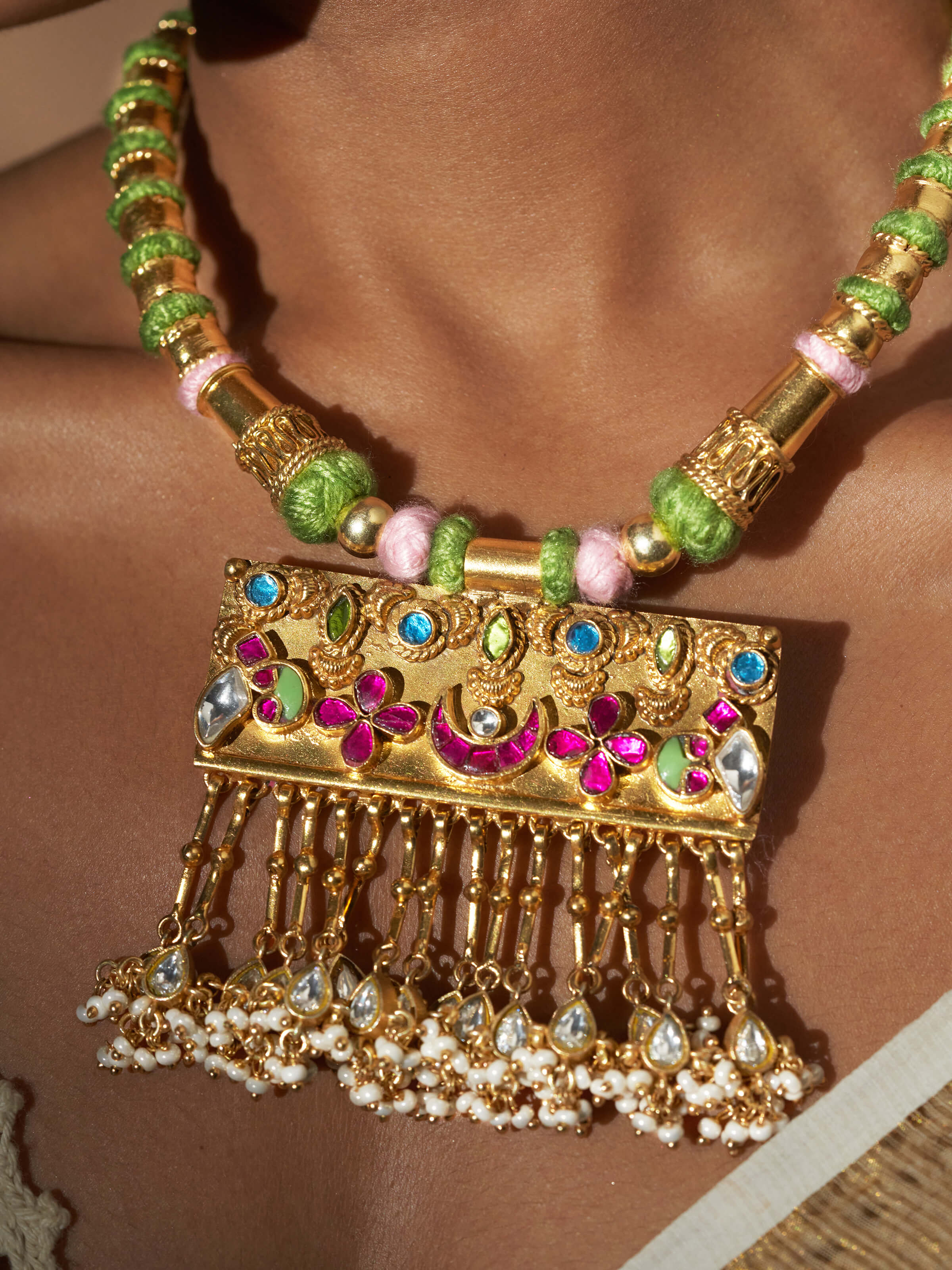 Detailed view of Silver Smithing collar necklace showcasing intricate metalwork and superior finish