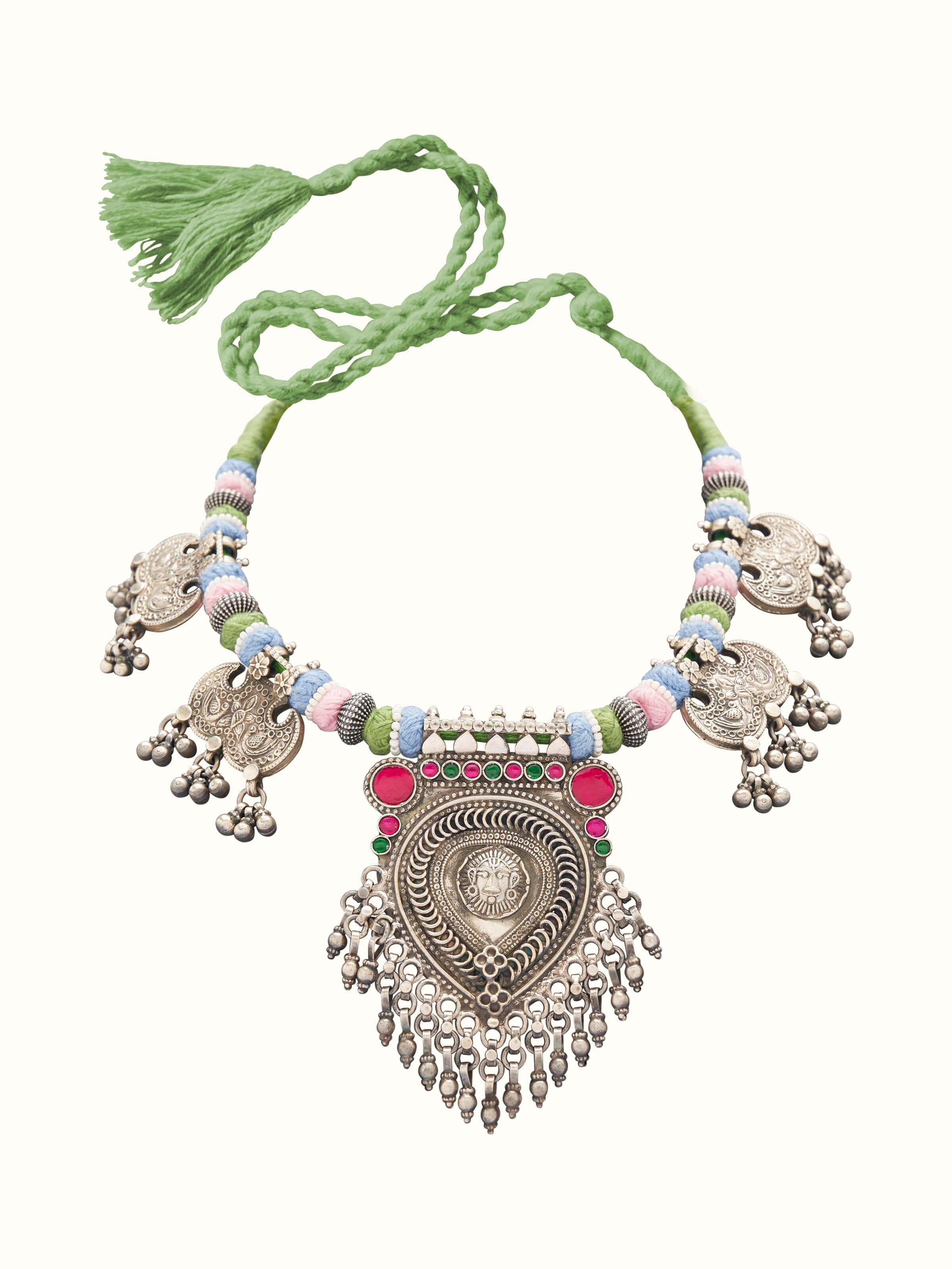 Front view of Silver Smithing Collar Necklace featuring a sleek and polished silver design.