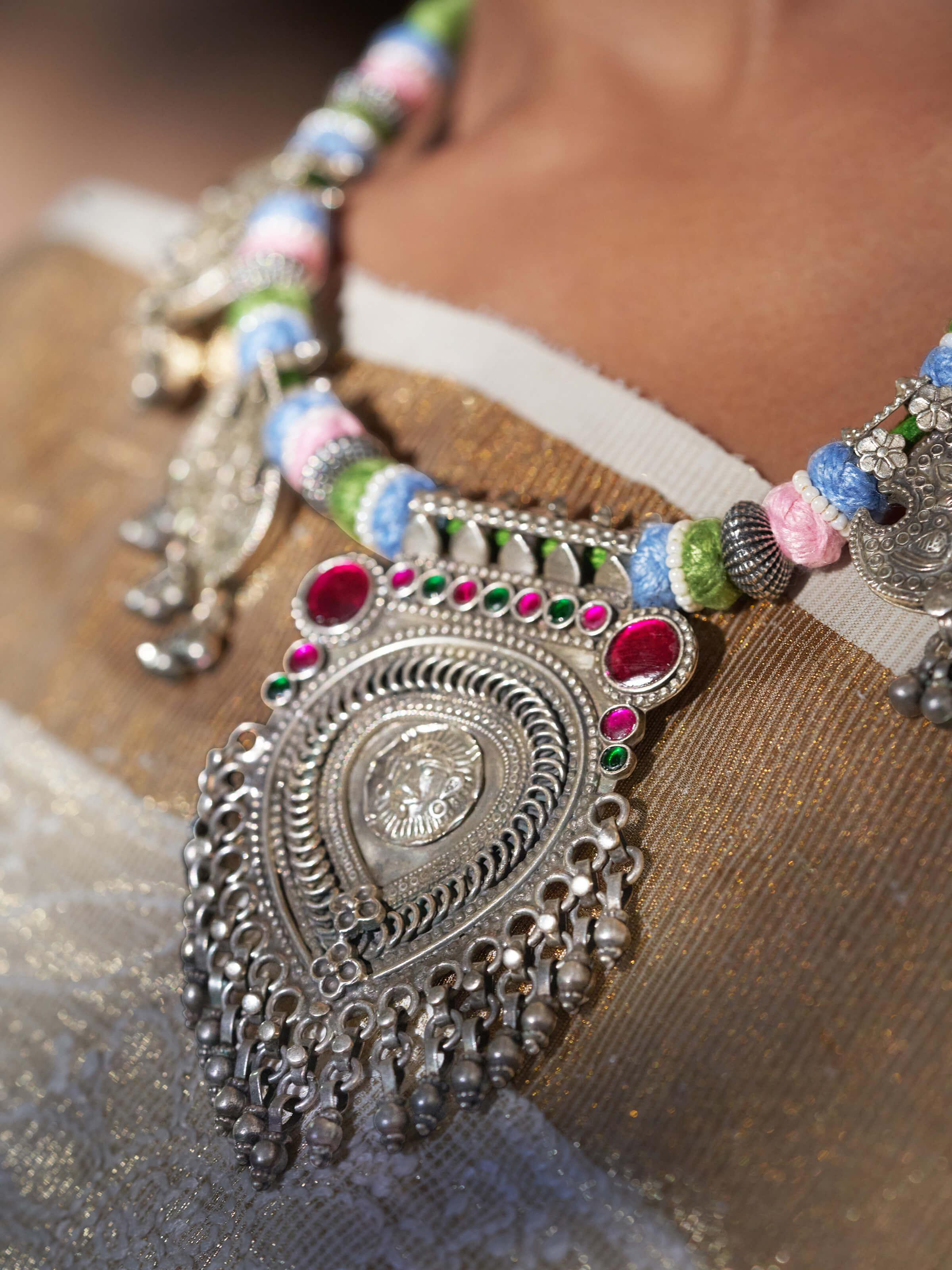 Back view of Silver Smithing Collar Necklace showing the clasp and overall polished design.