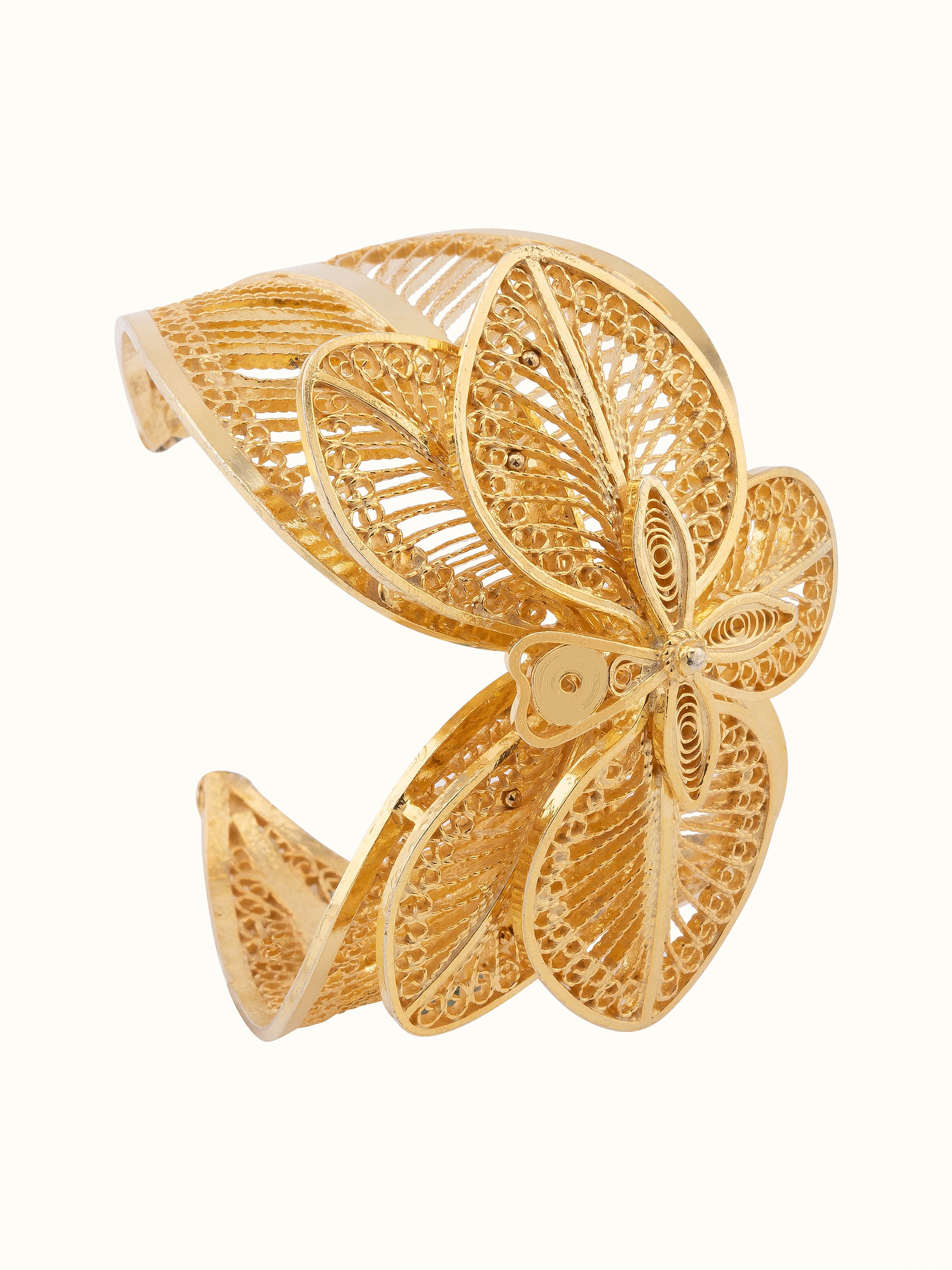 Front view of Silver Filigree Hand Cuff showcasing its delicate filigree design and intricate detailing.