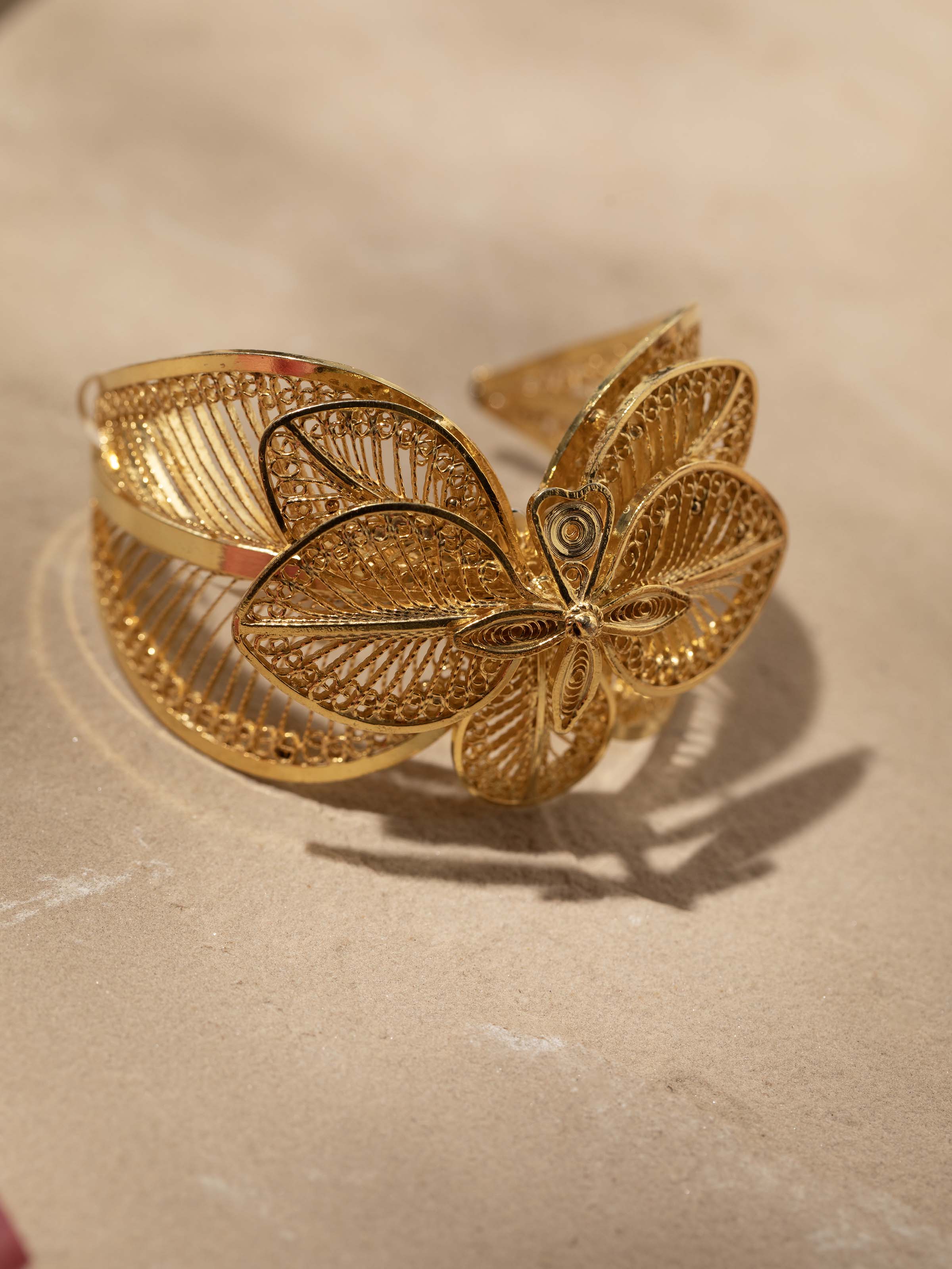 Detailed view of Silver Filigree Hand Cuff focusing on the fine craftsmanship and delicate filigree work.