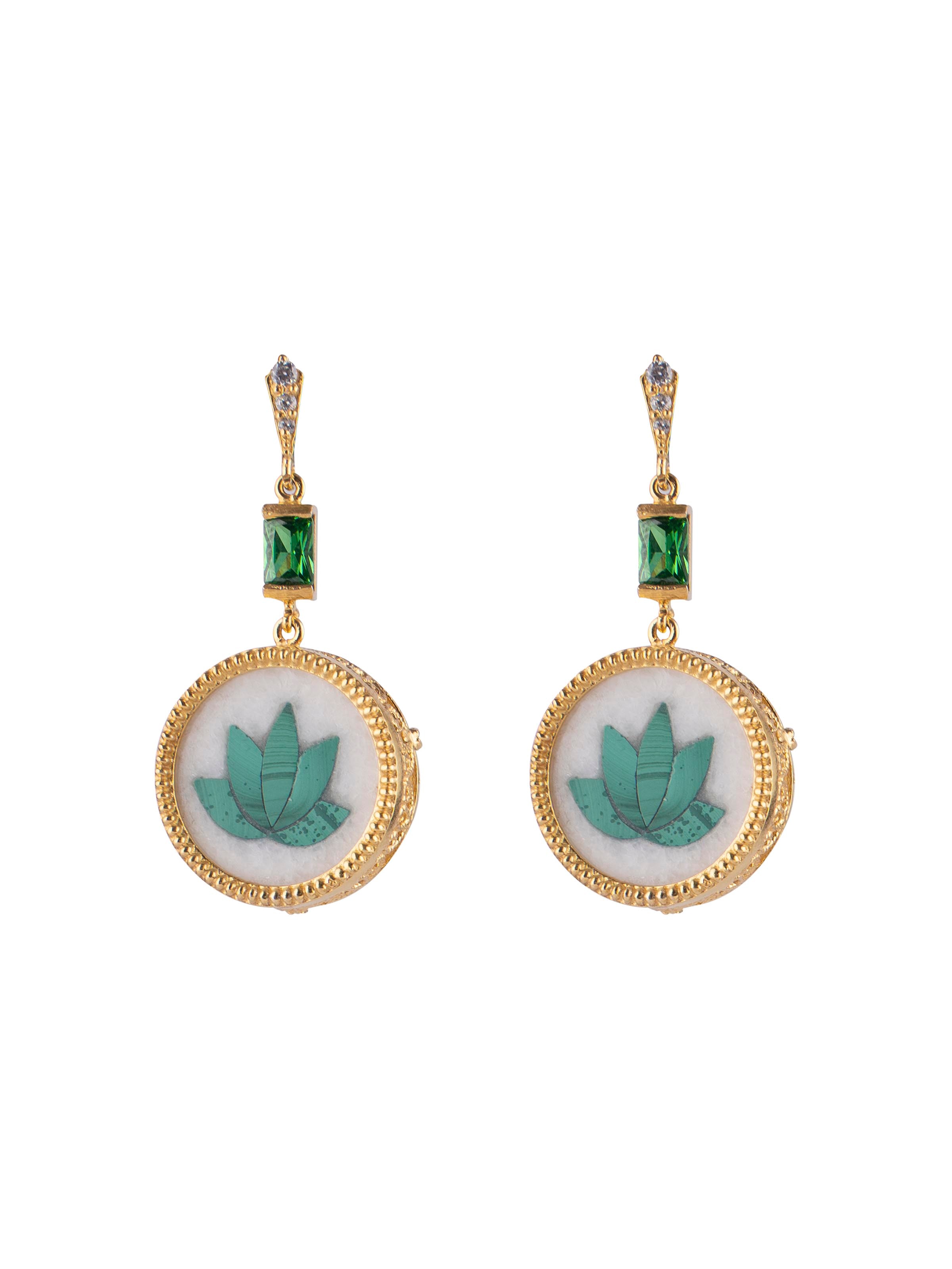 Front view of Parchinkari Silver Drop Earrings with inlaid enamel work and elongated drop shape.