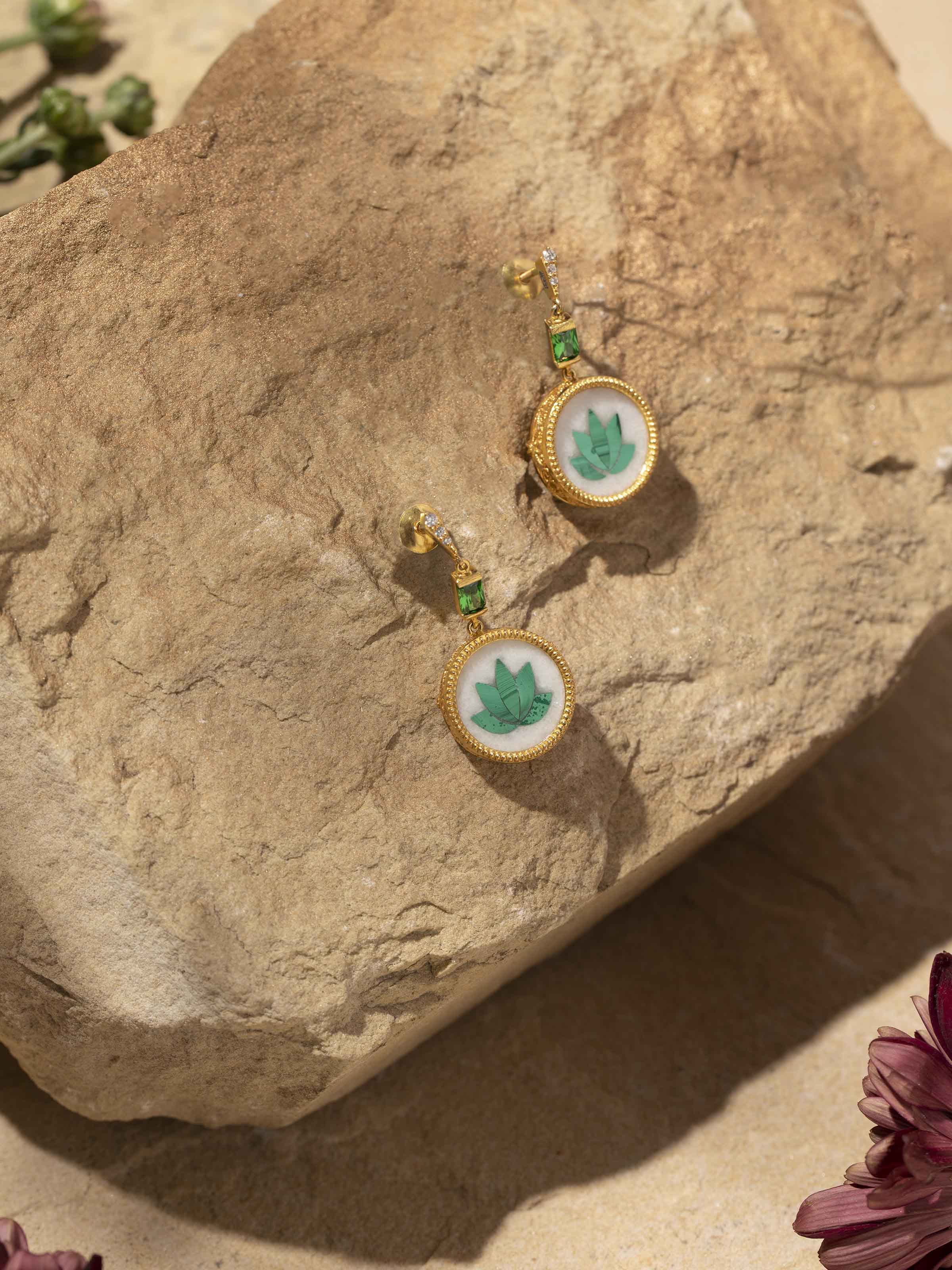Lifestyle view of Parchinkari Silver Drop Earrings paired with loose waves and ethnic outfit.