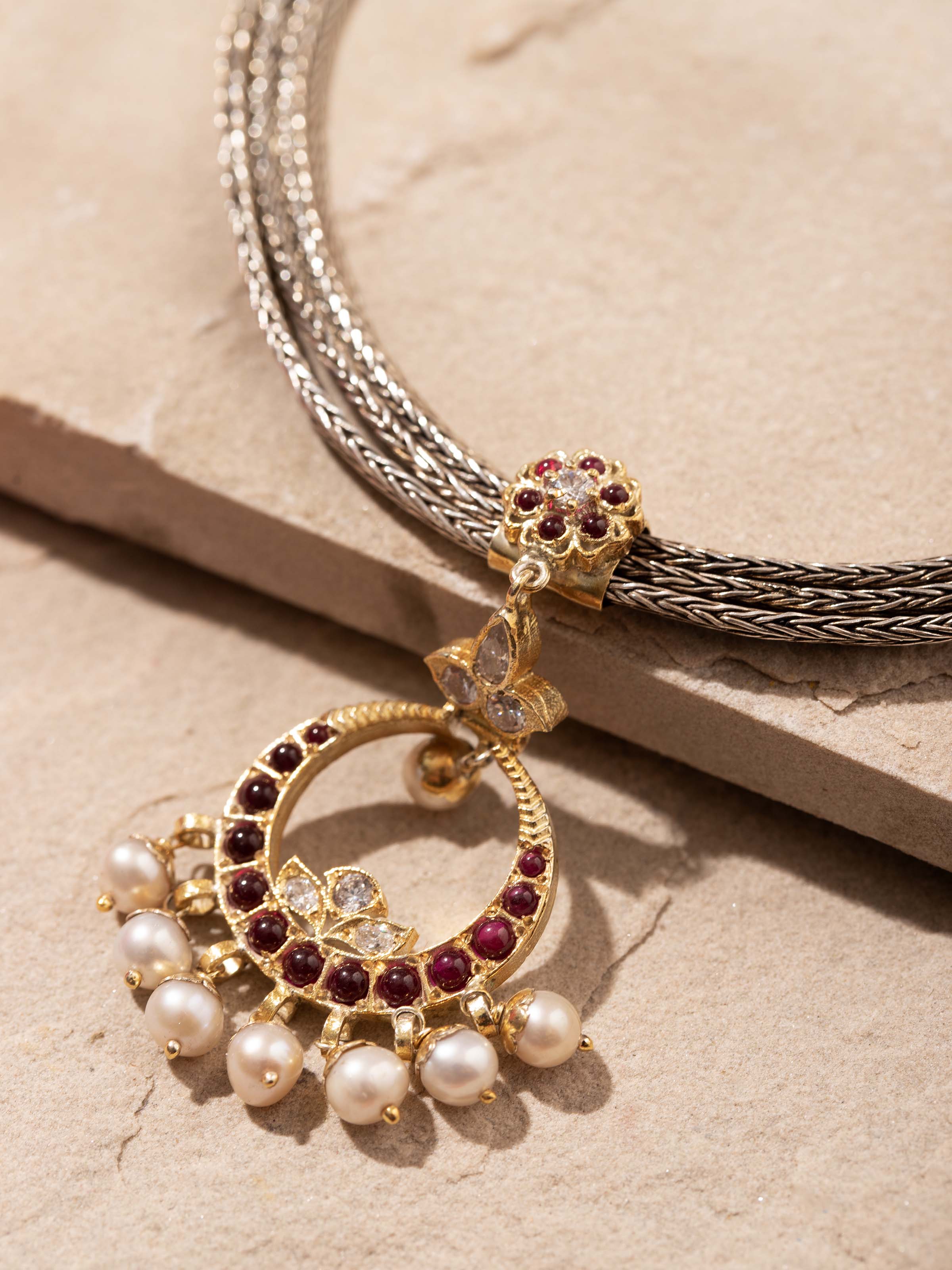 Detailed view of Silver Collar Necklace highlighting the precision of its craftsmanship.