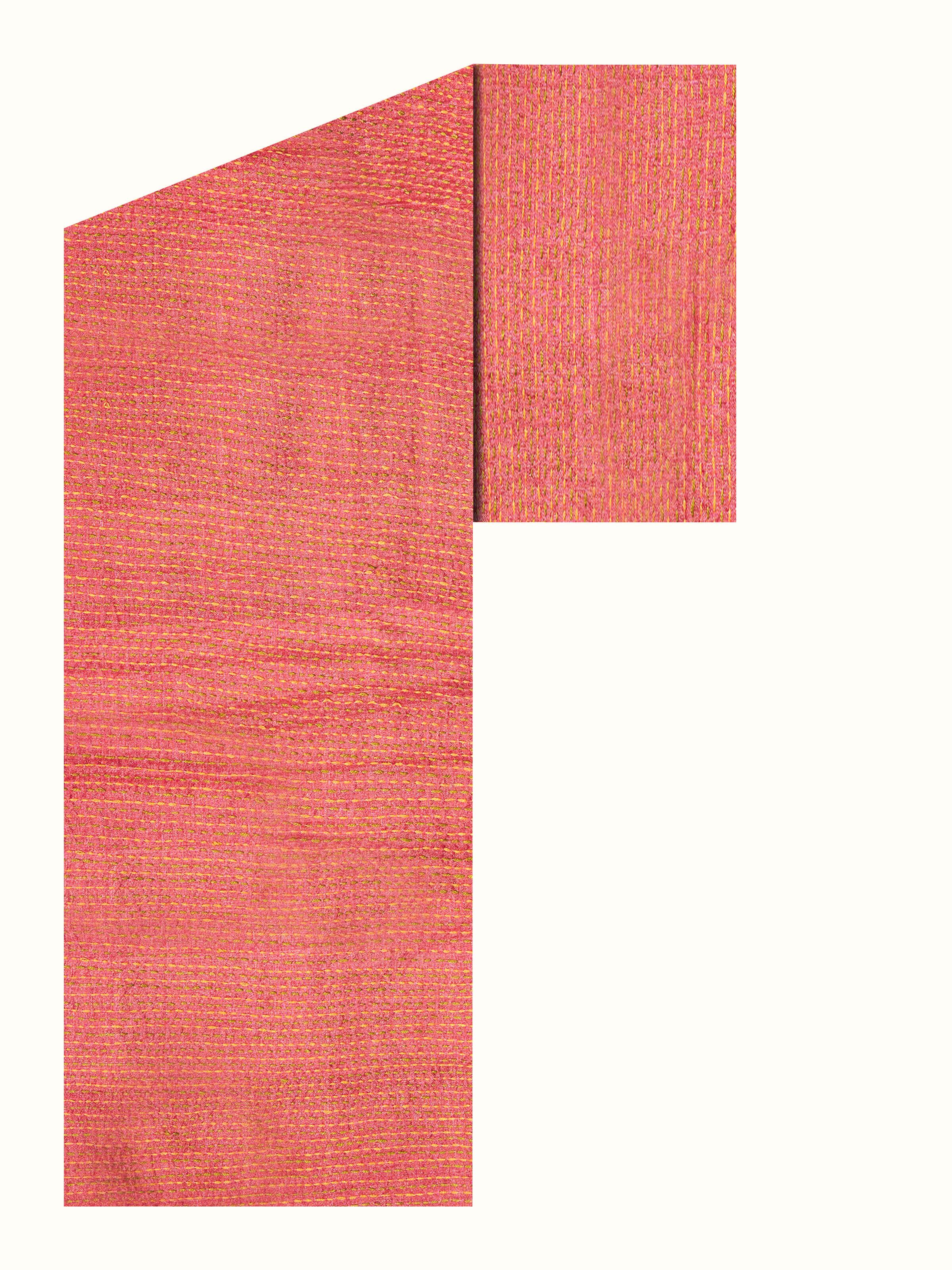 Front view of pink Tussar silk blouse piece with detailed Sujani embroidery.