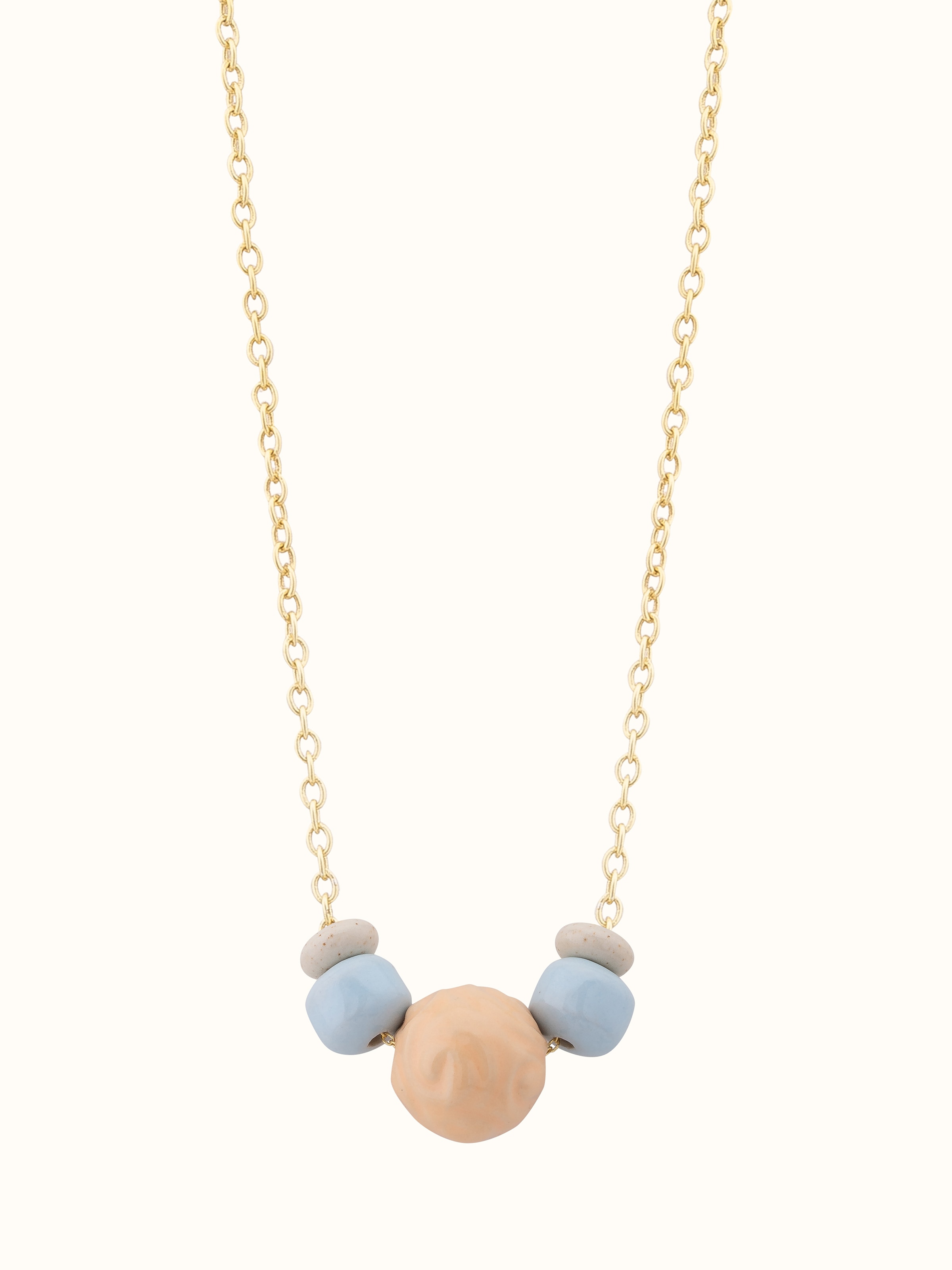 Front view of Ceramic long necklace highlighting its intricate beadwork and vibrant colors.