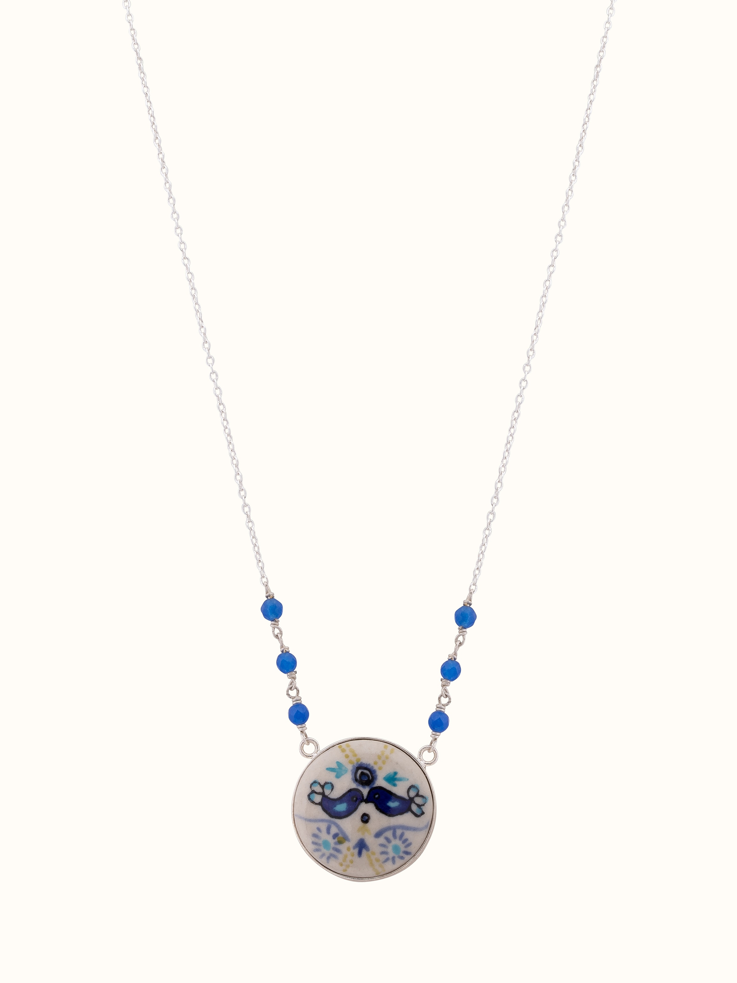 Front view of Ceramic Long Necklace showcasing its colorful design and unique ceramic beads.