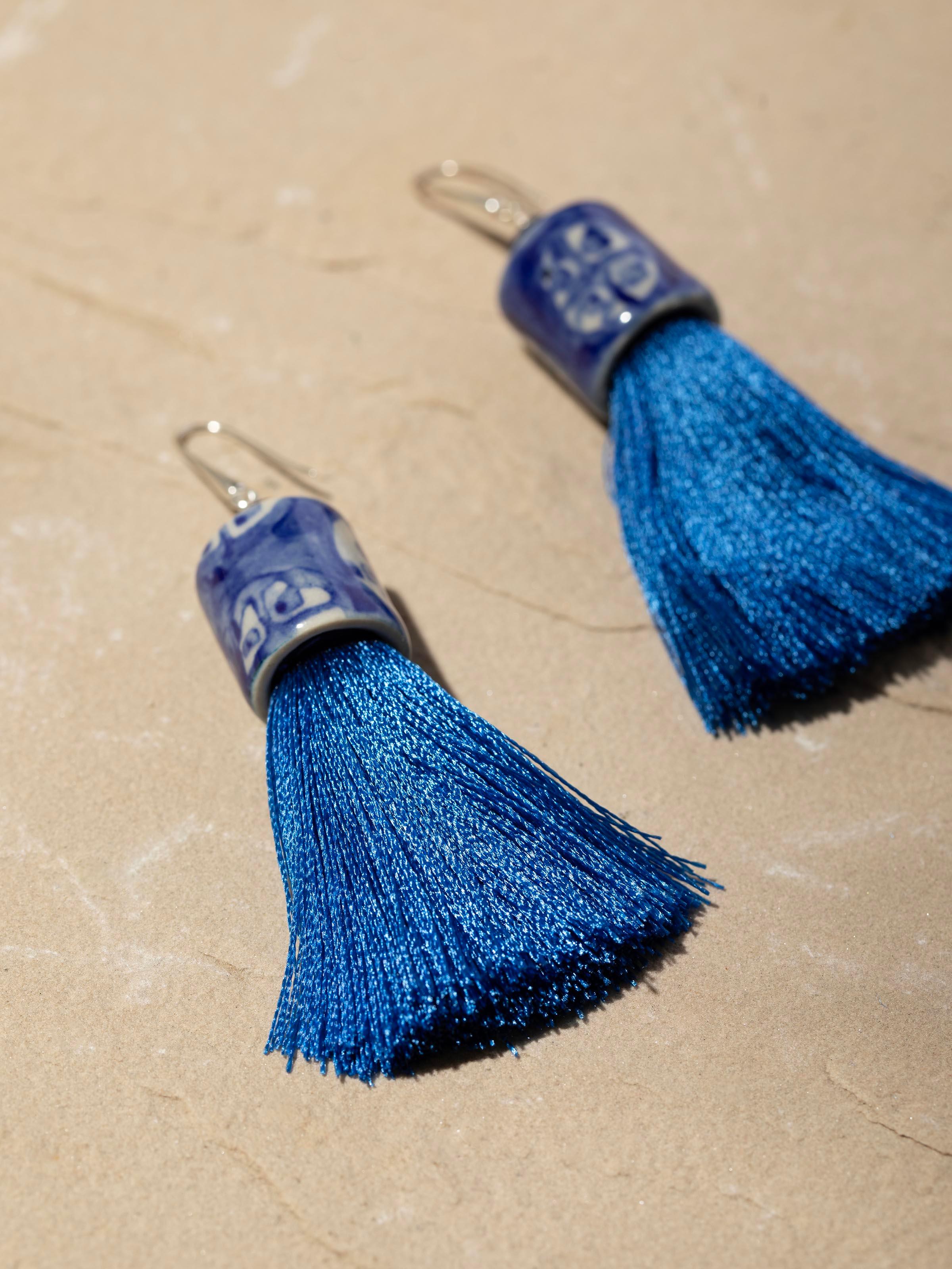 Detailed view of Ceramic Drop Earrings focusing on the intricate ceramic details and vibrant colors
