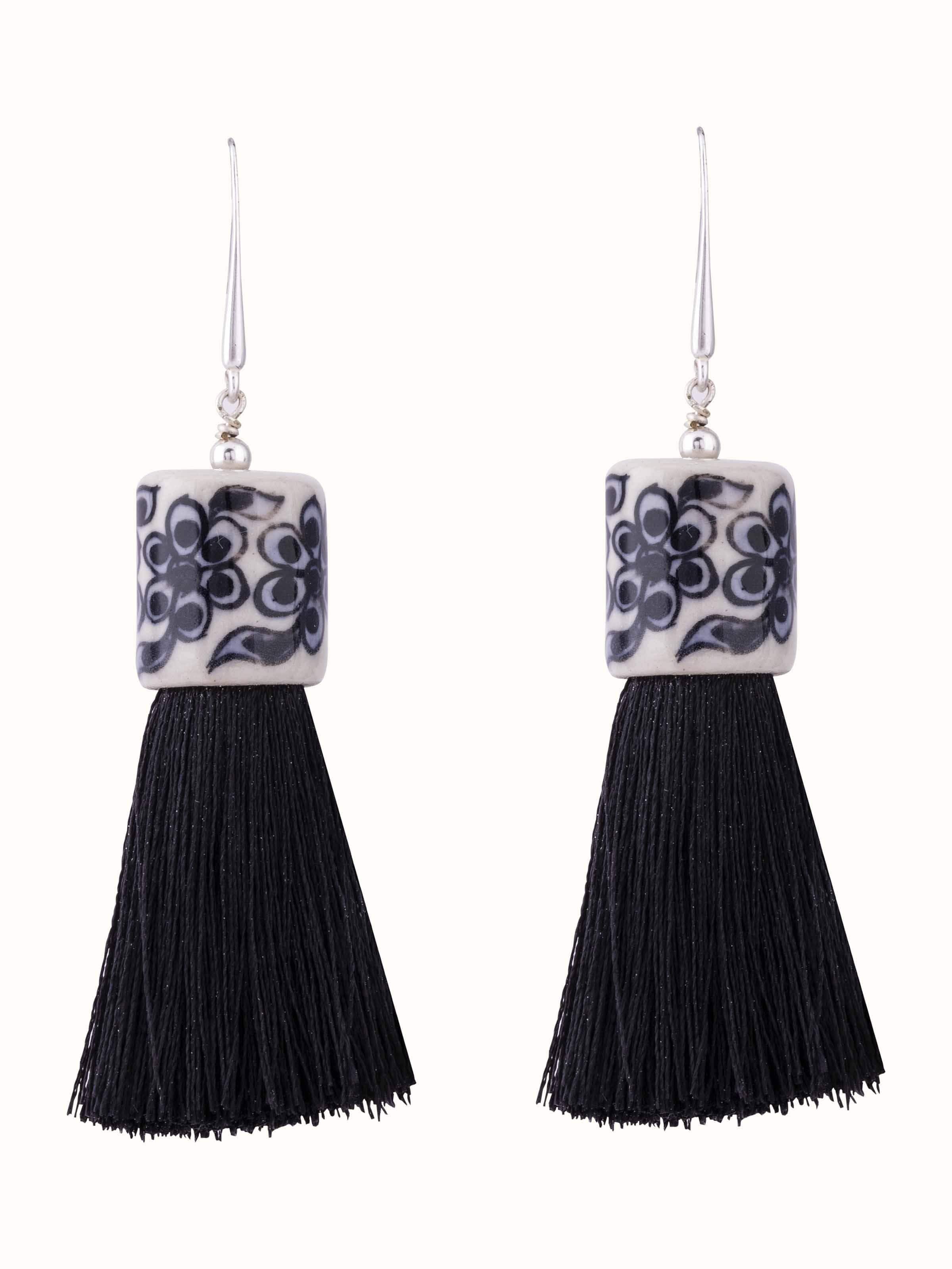 Front view of Ceramic Drop Earrings featuring elegant design and smooth ceramic finish.