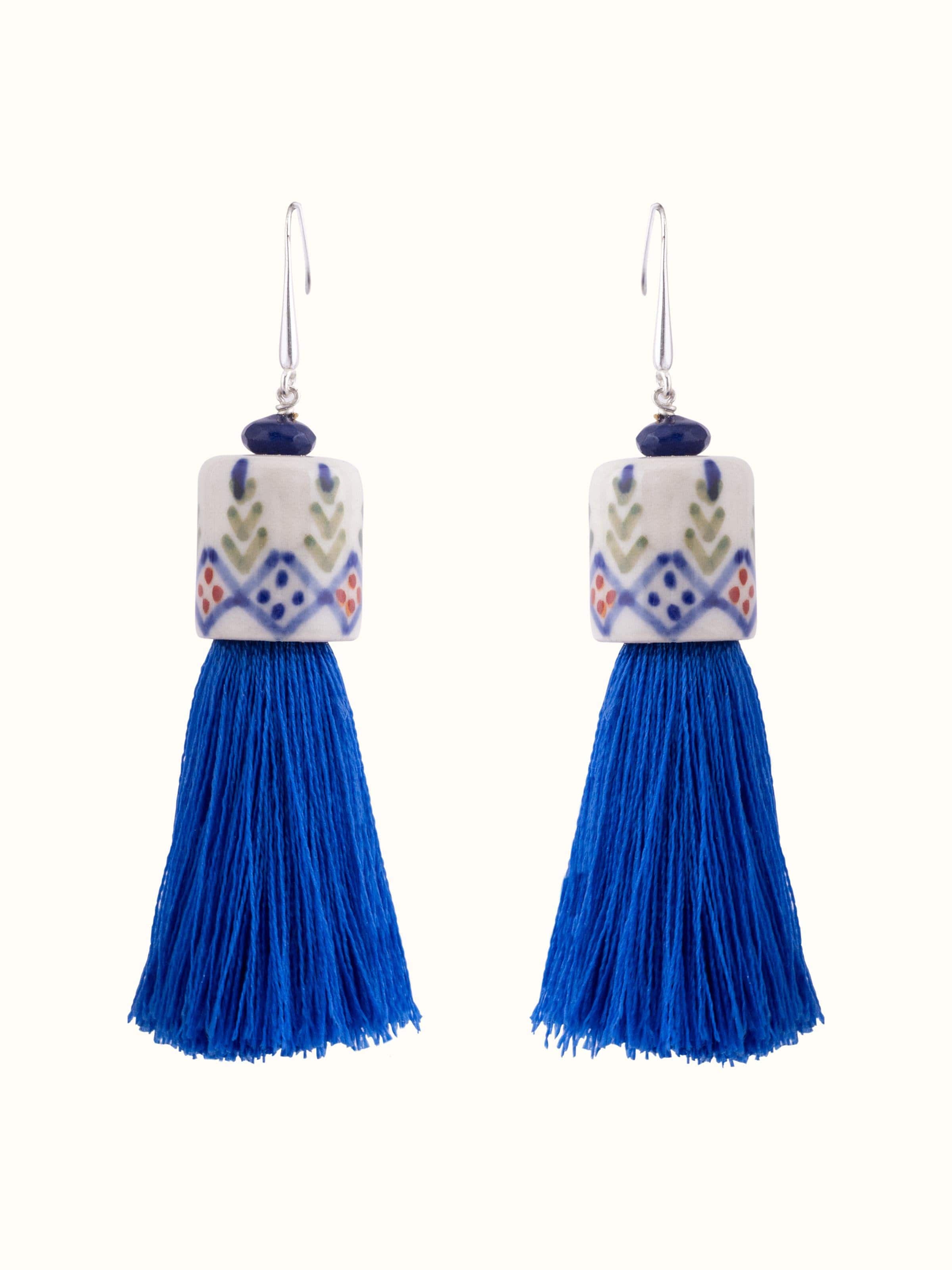 Front view of Ceramic Drop Earrings showcasing colorful design