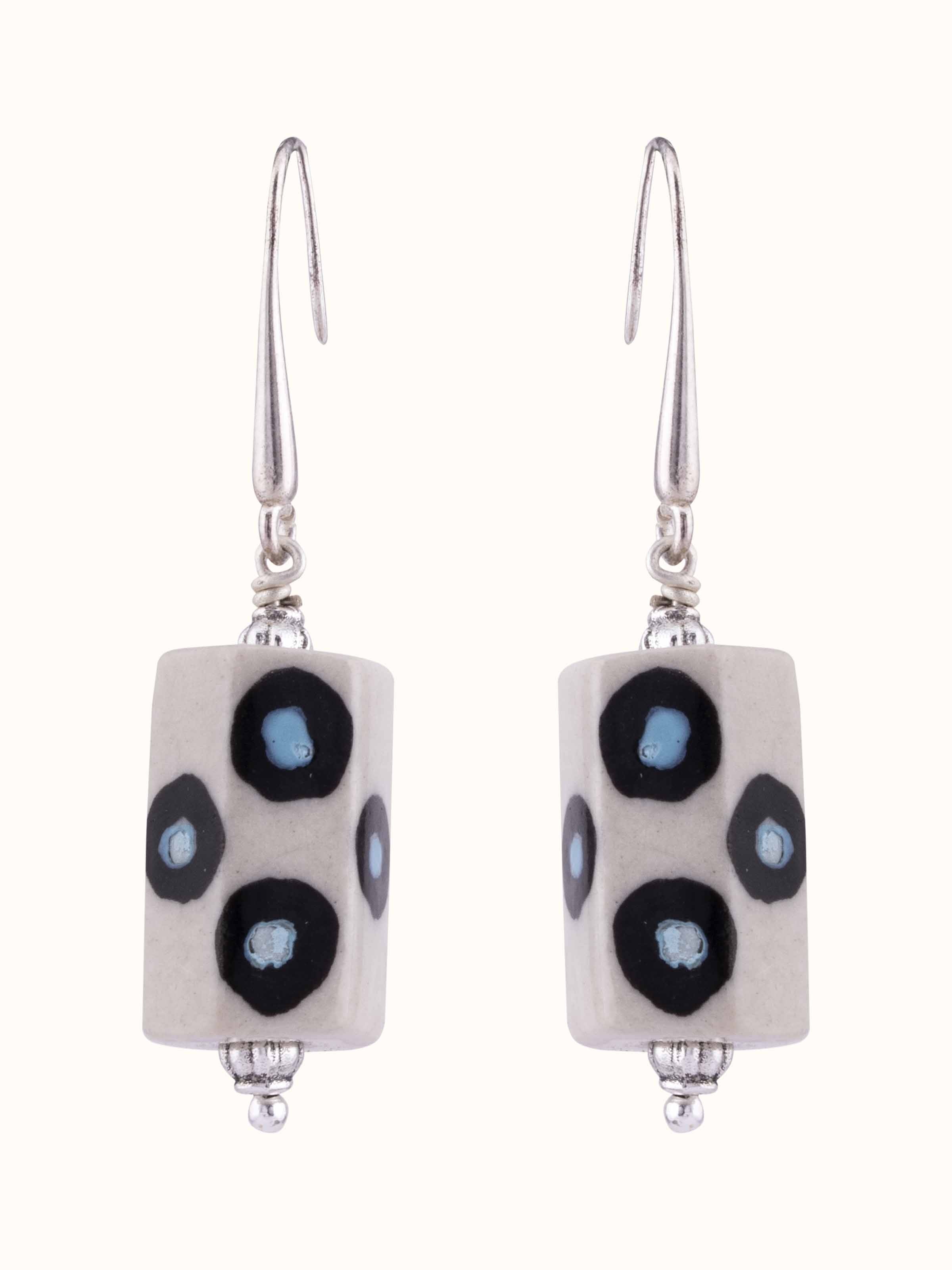 Front view of Ceramic Drop Earrings showing smooth glossy finish and elegant design