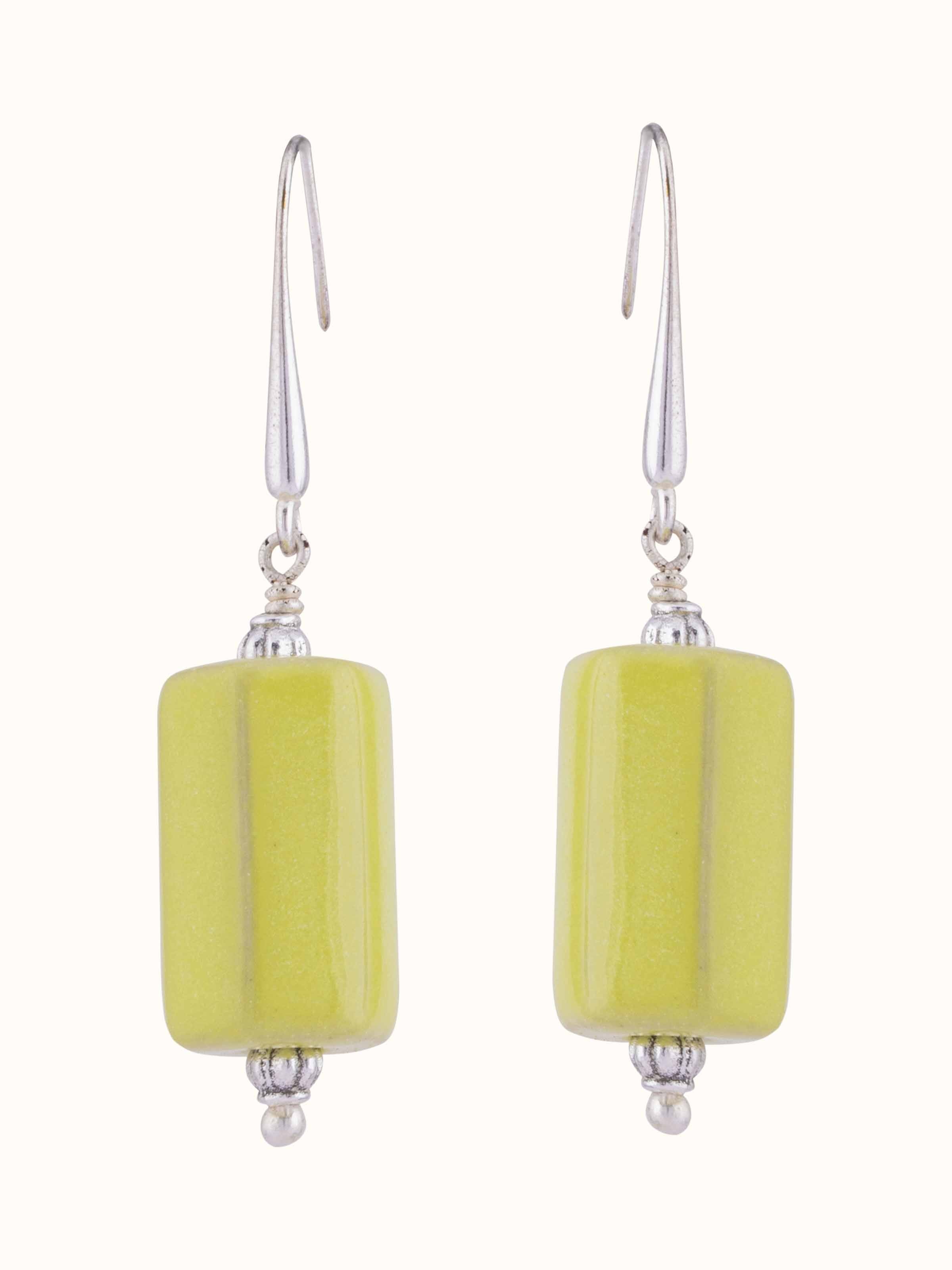 Front view of Ceramic drop earrings showcasing their unique ceramic design and contemporary style