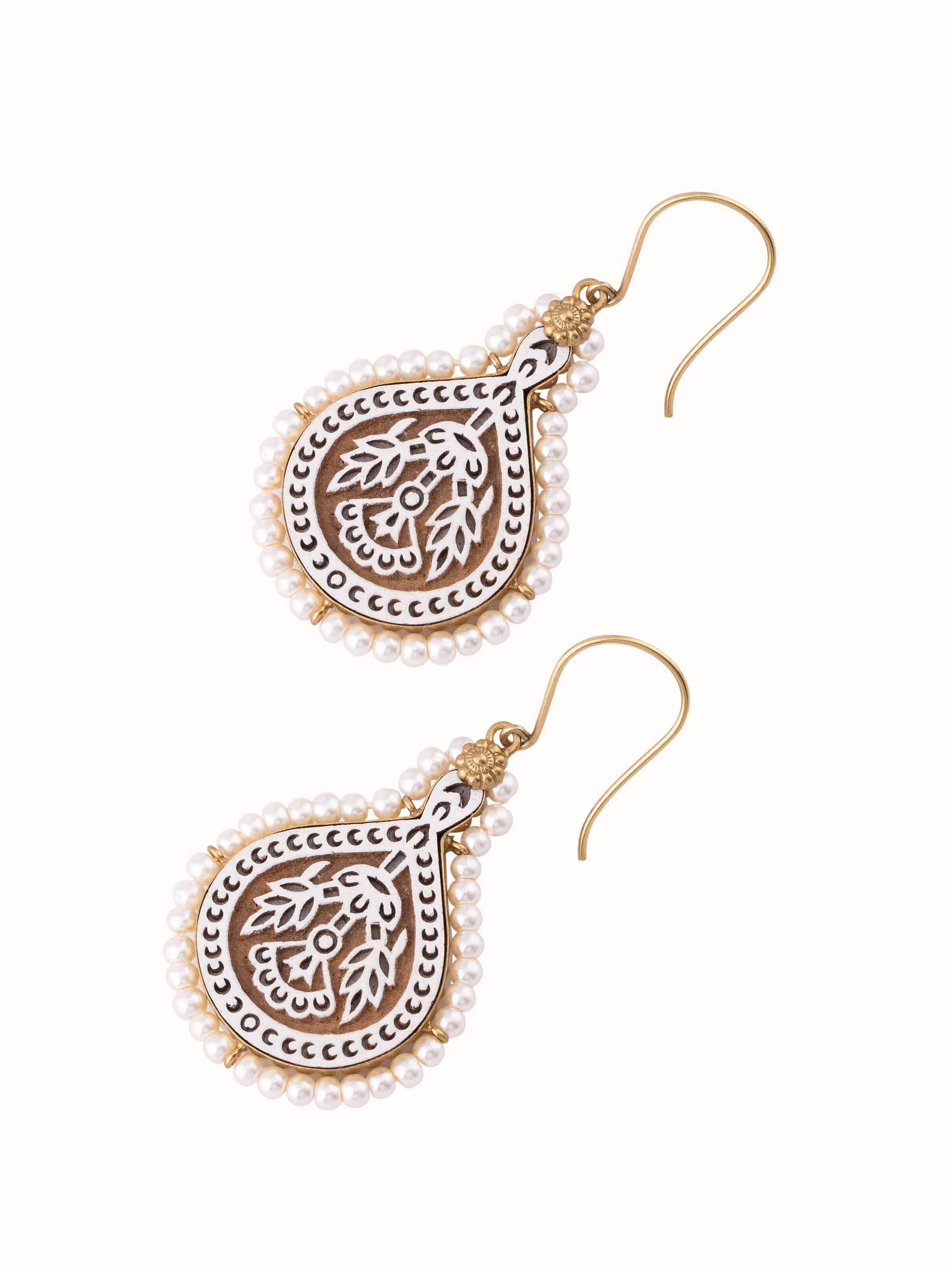 Back view of Wood Block Carving Drop Pair Earrings featuring the smooth finish and secure attachment.