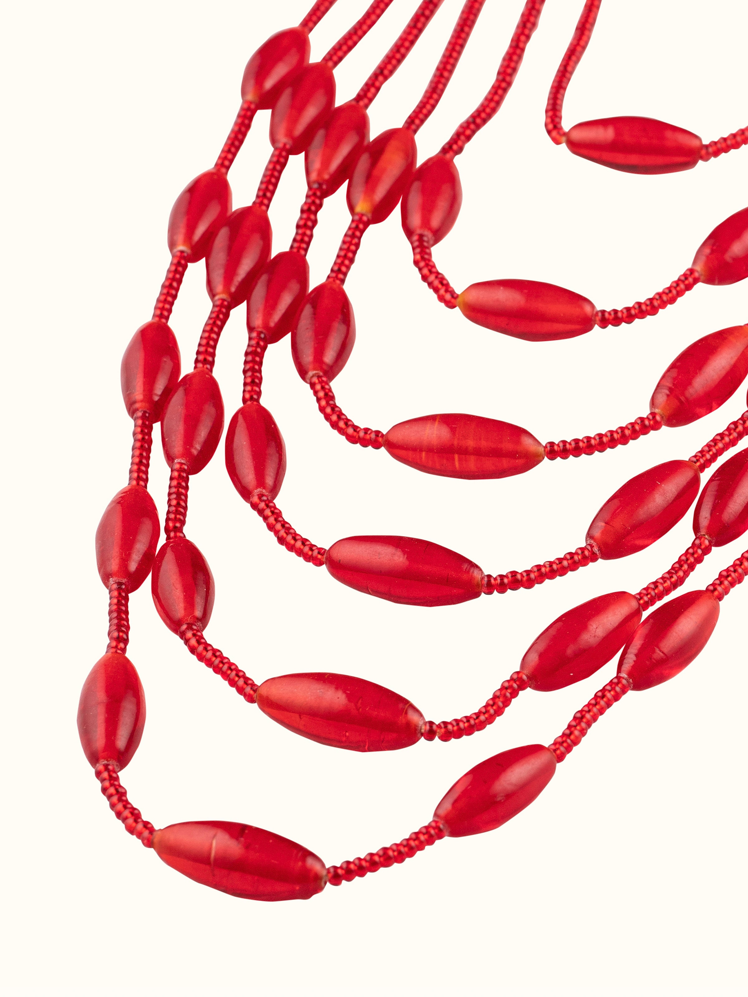 Angled view of Glass Beads Long Necklace showcasing the vibrant glass beads and overall design.