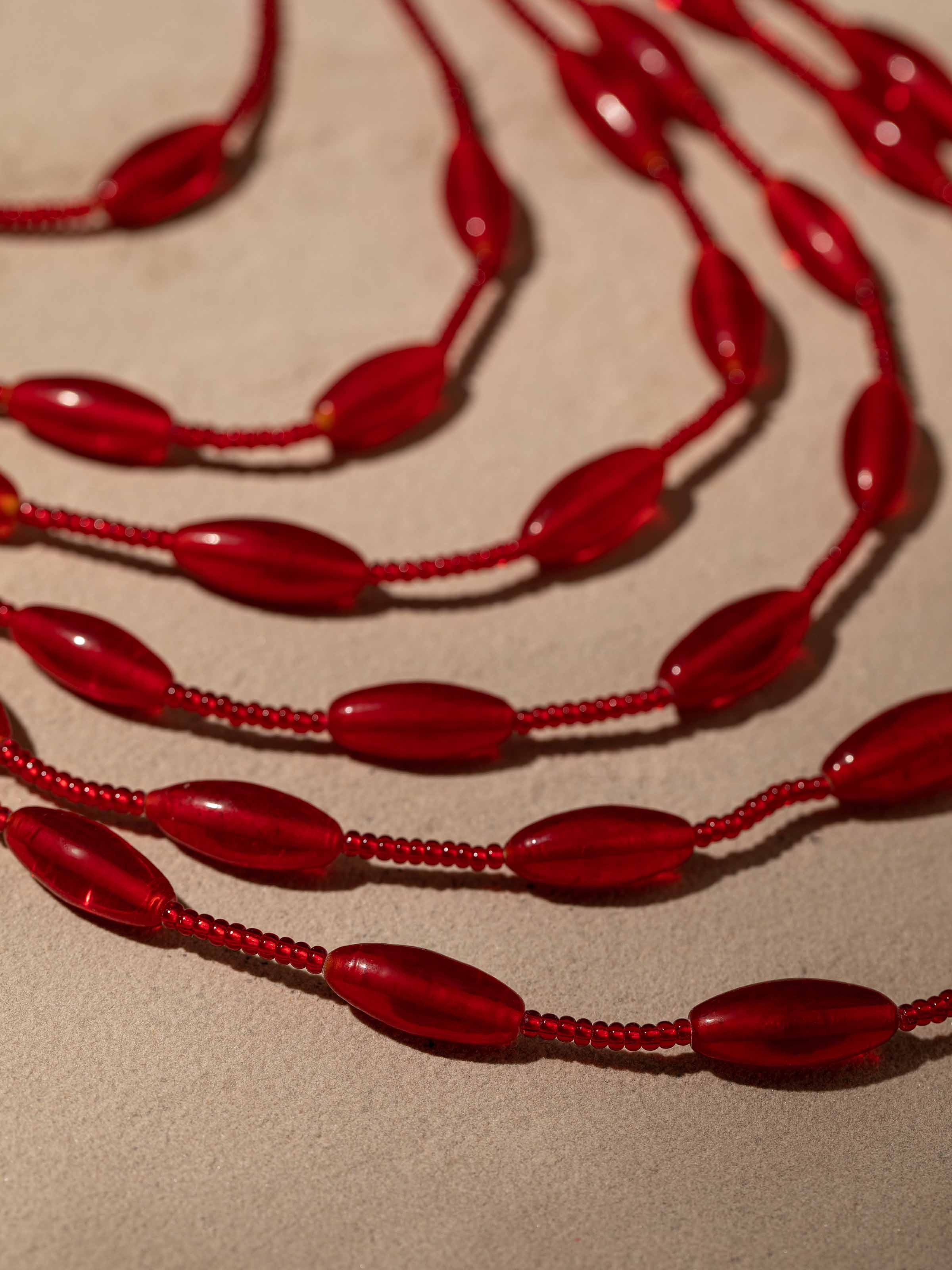 Back view of Glass Beads Long Necklace displaying the clasp and detailed beadwork.