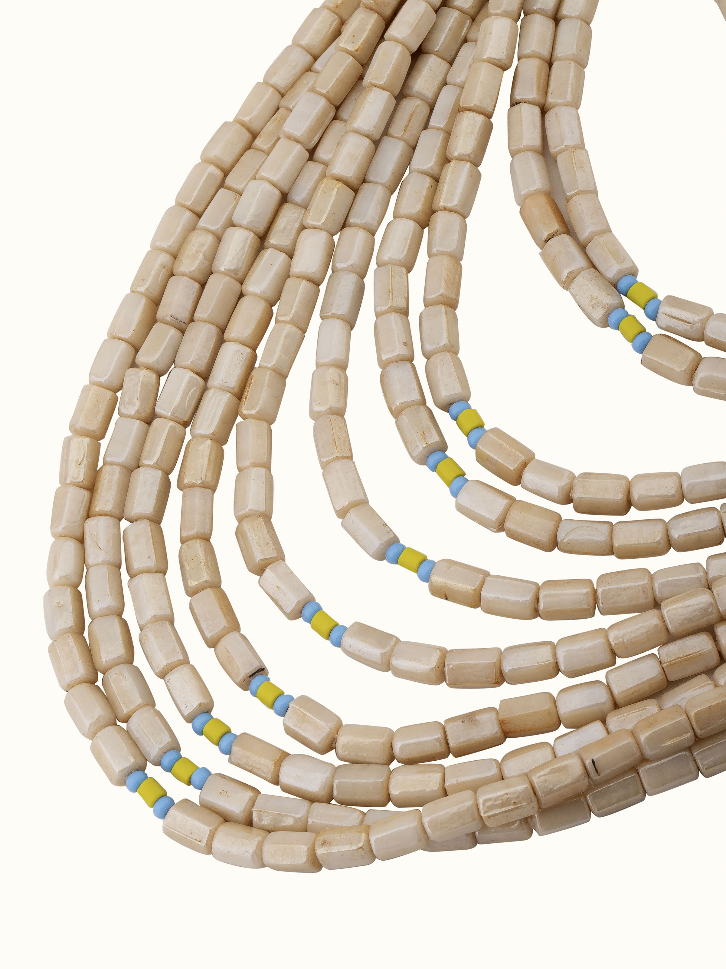 Angled view of Bead Long Necklace emphasizing vibrant beadwork.