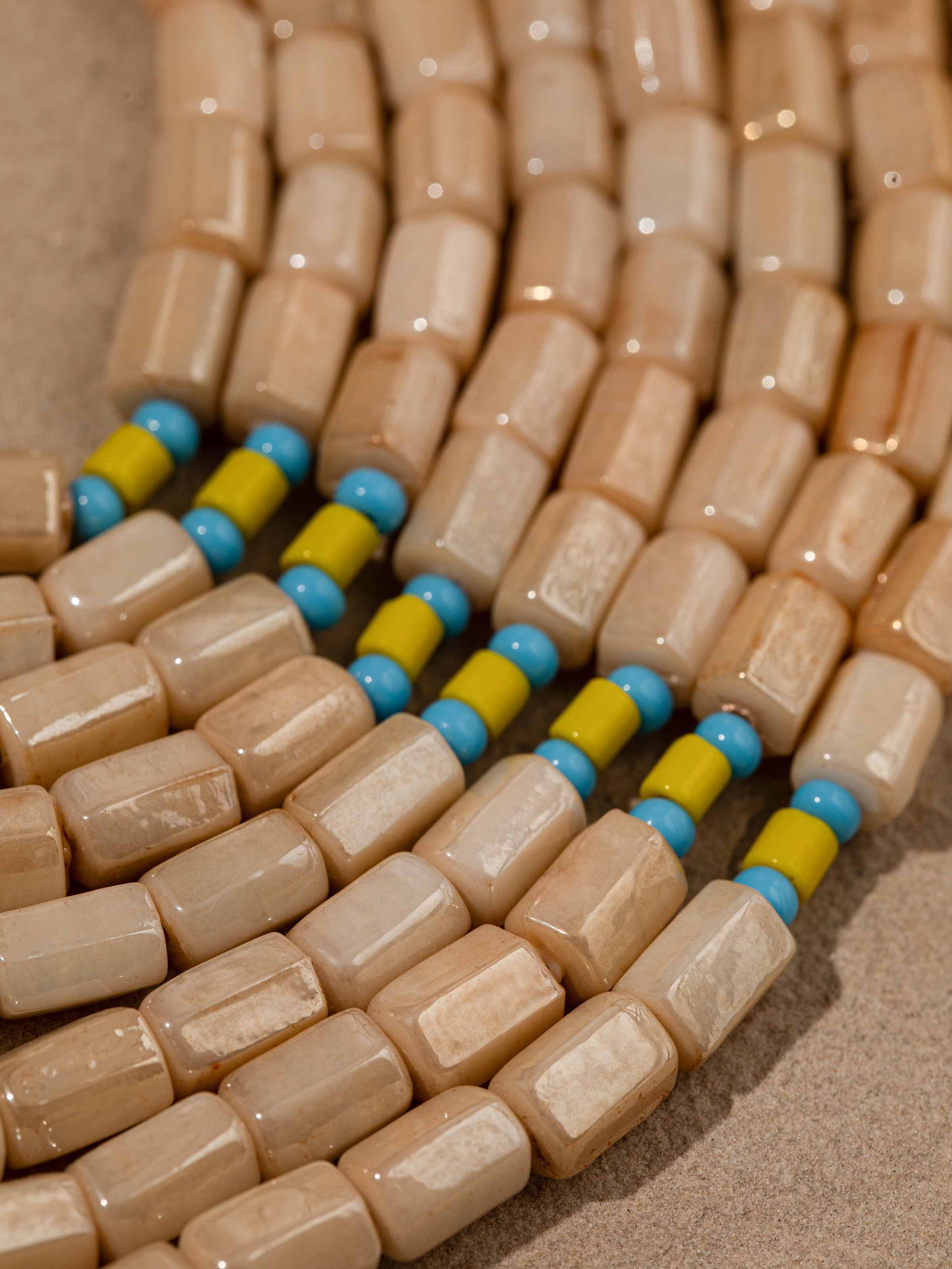 Back view of Bead Long Necklace showing clasp and bead arrangement.