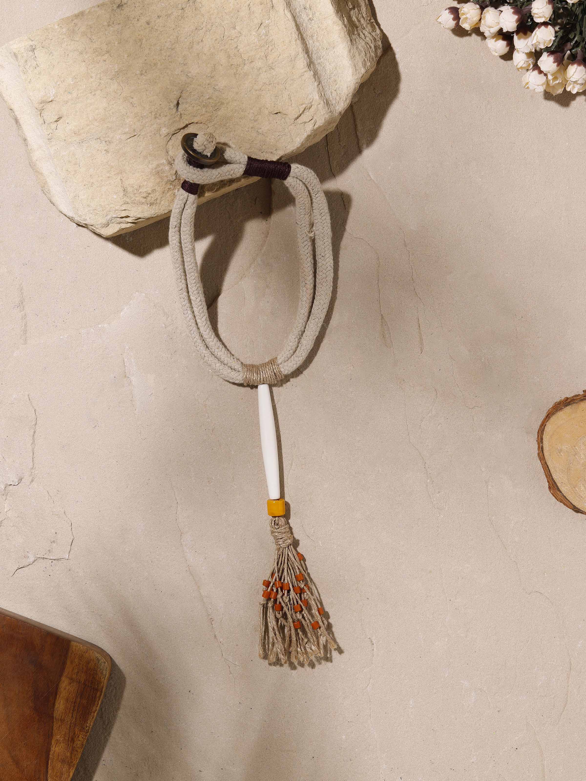 Close-up of Cotton Chords & Faux Bones Collar Necklace showcasing intricate details and design.