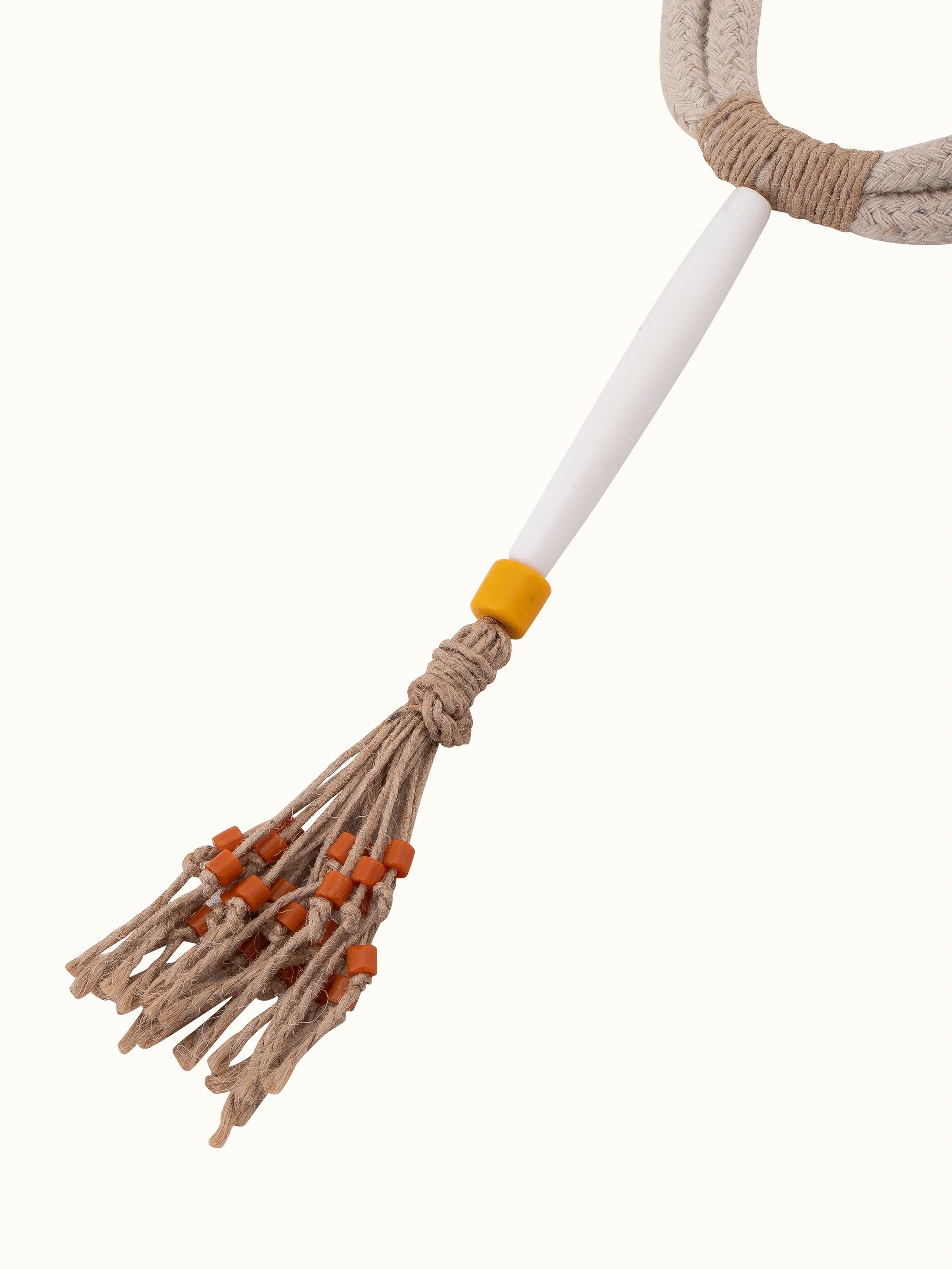 Angled view of Cotton Chords & Faux Bones Collar Necklace highlighting the creative design and textures.