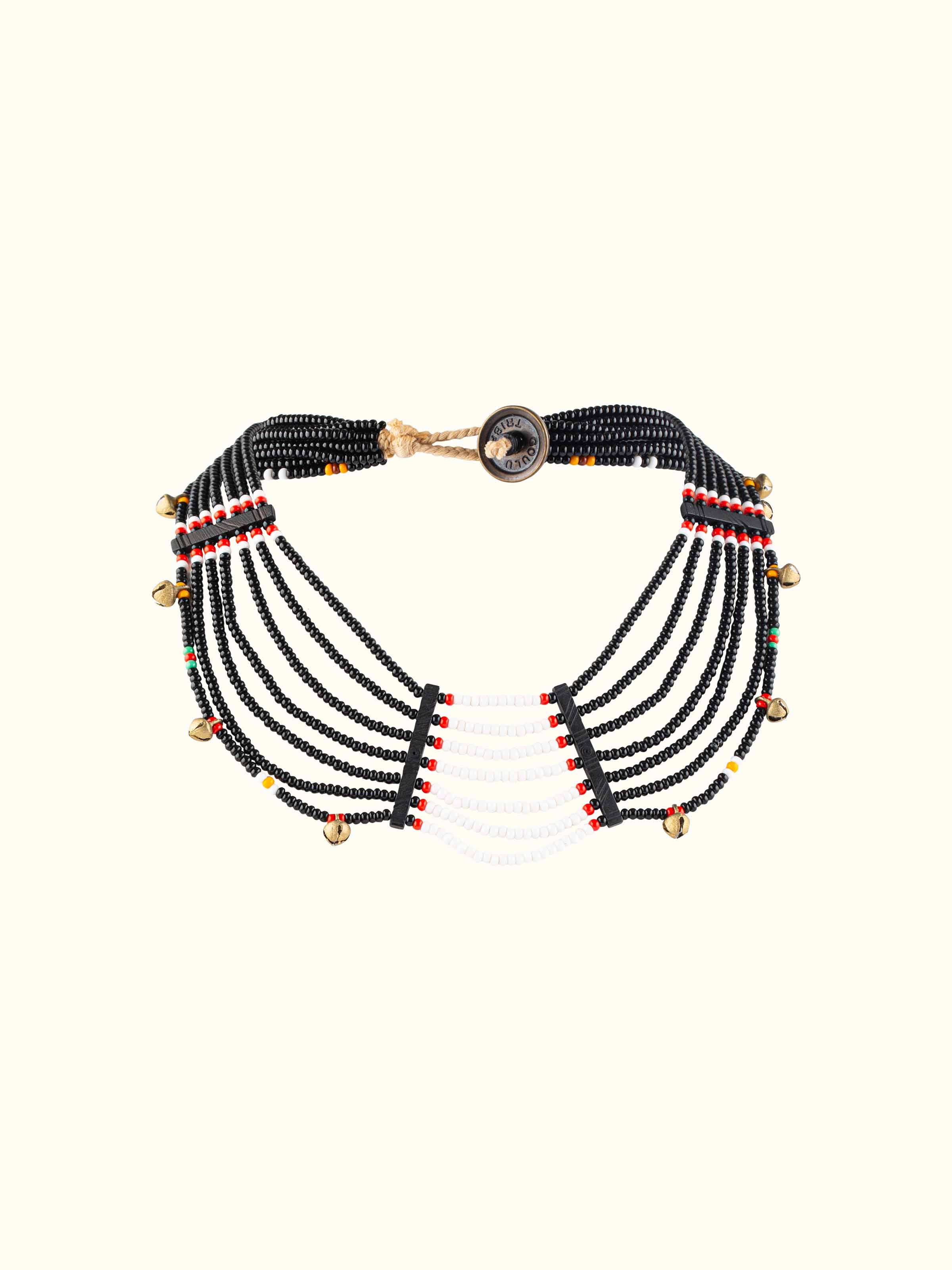 Front view of Beads & Faux Bones Collar Necklace featuring colorful beads and faux bone accents.
