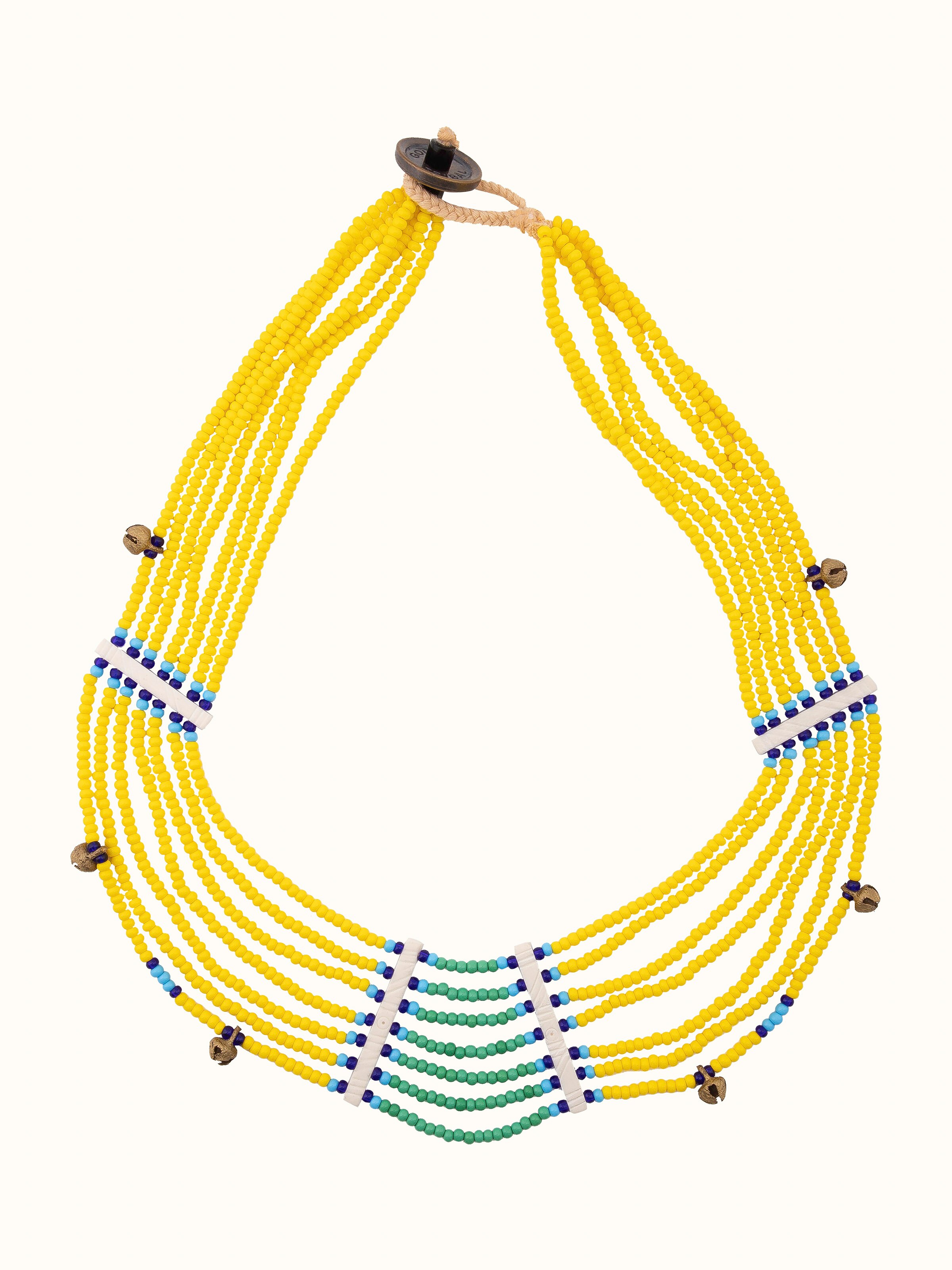 Front view of Beads & Faux Bones Collar Necklace showcasing a bold design with colorful beads and faux bones.
