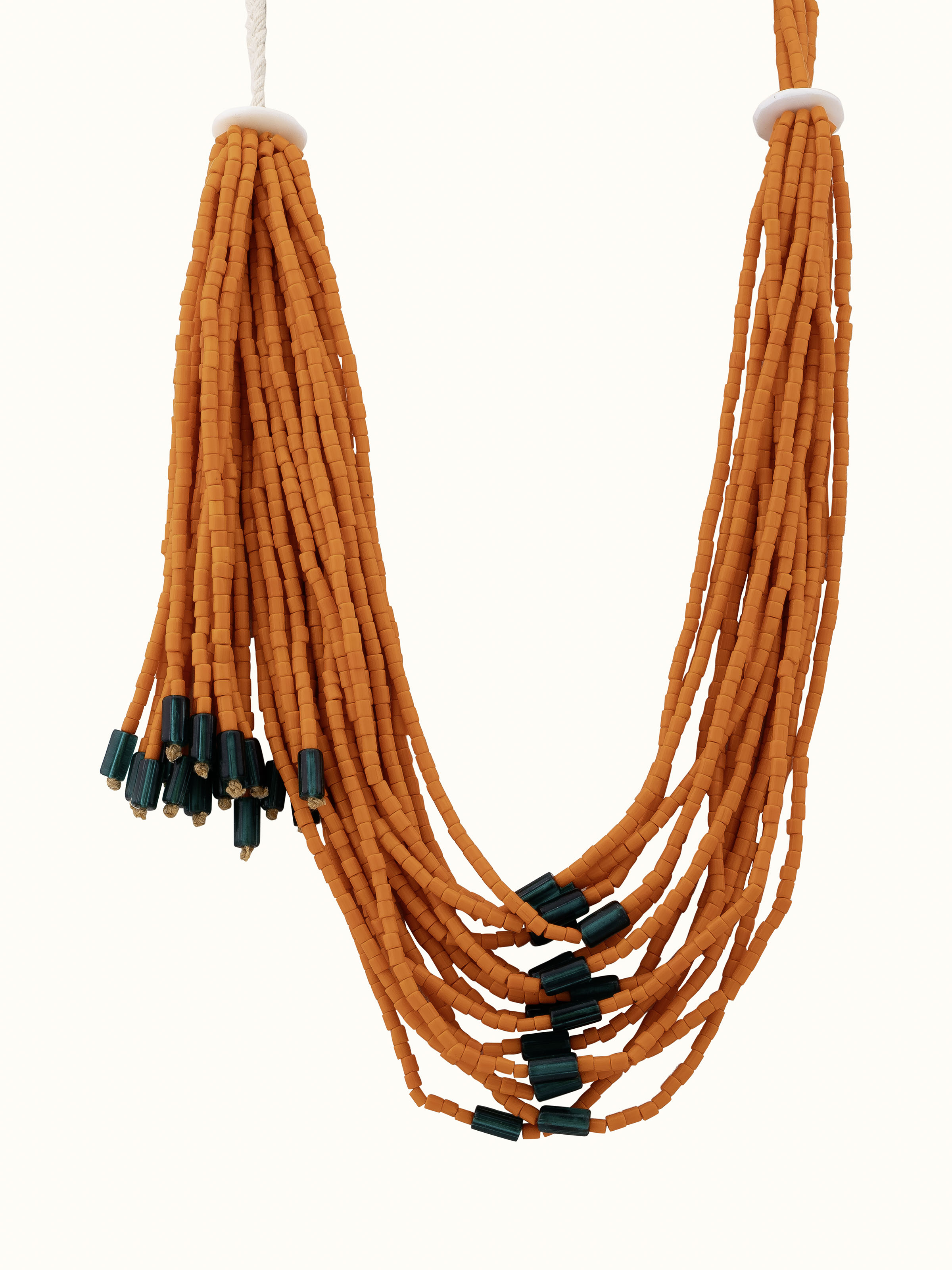 Front view of Bead Long Necklace featuring colorful beadwork and elegant design.