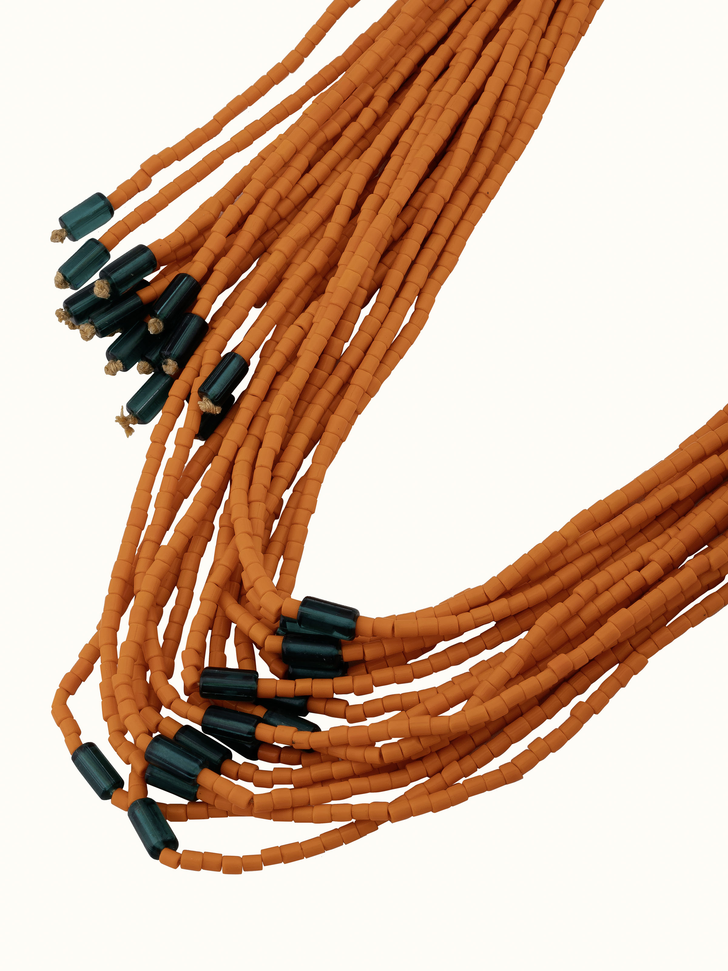 Angled view of Bead Long Necklace emphasizing detailed beadwork.