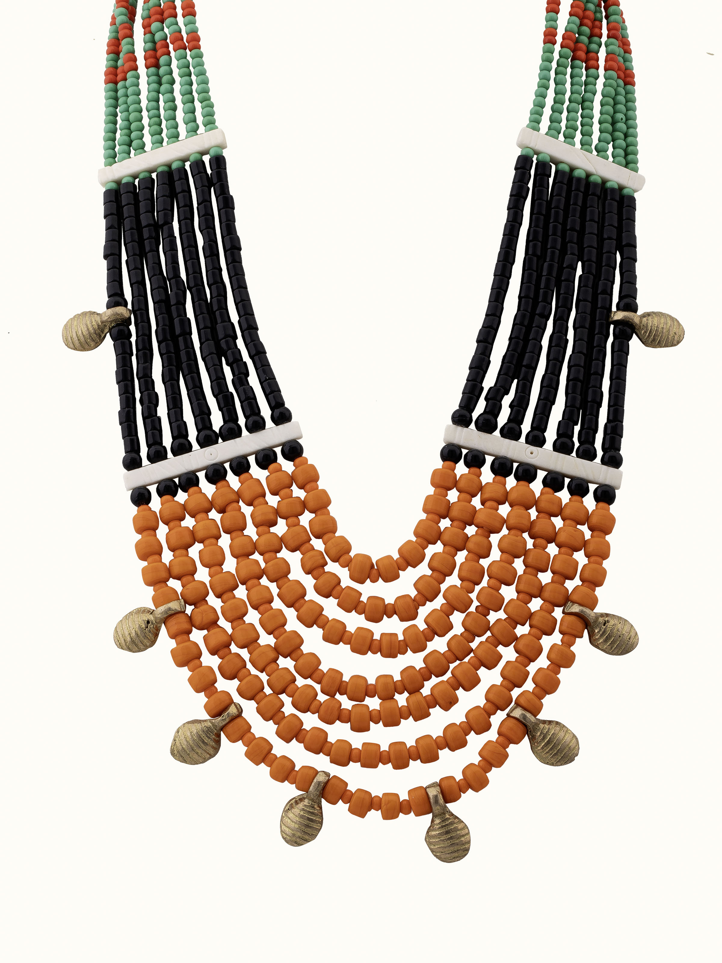 Front view of Beads & Faux Bones Long Necklace showcasing vibrant beads and intricate design.