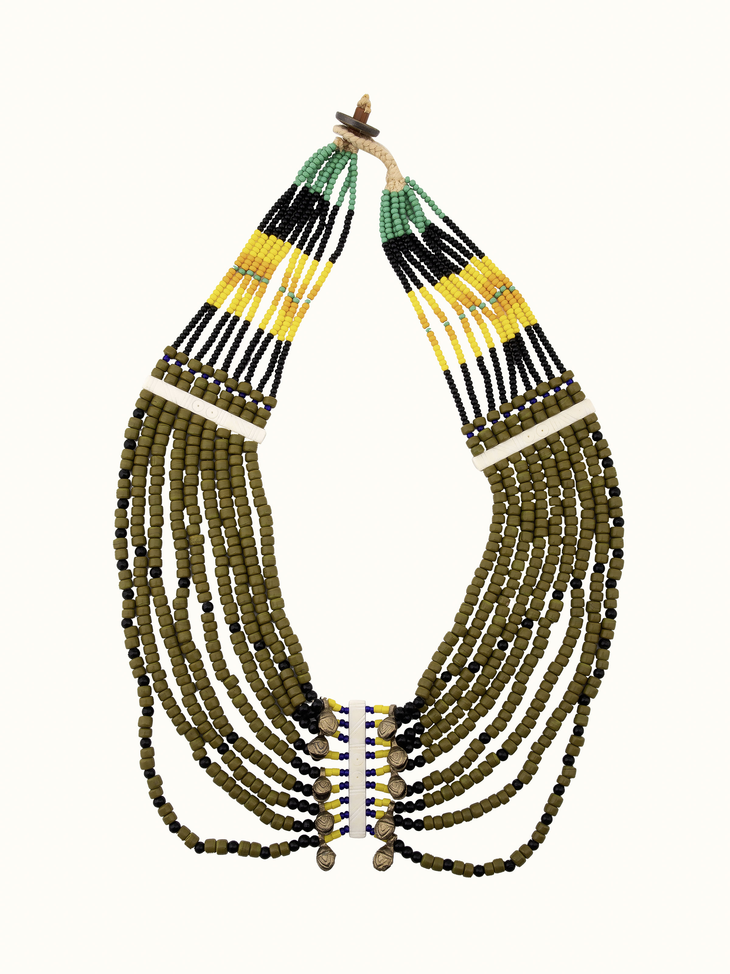 Front view of Beads & Faux Bones Long Necklace featuring colorful beads and faux bone accents.